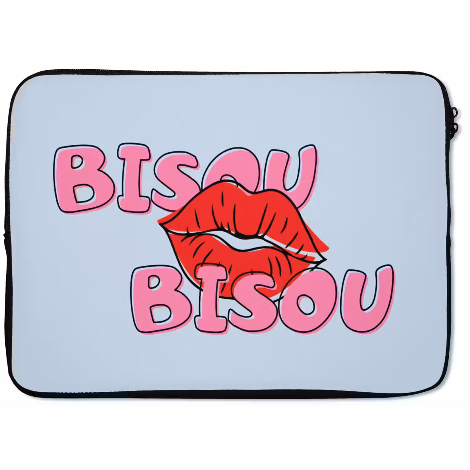 Bisou - Blauw - Roze - Lippen laptophoes neopreen klein -zkaufland3dotto