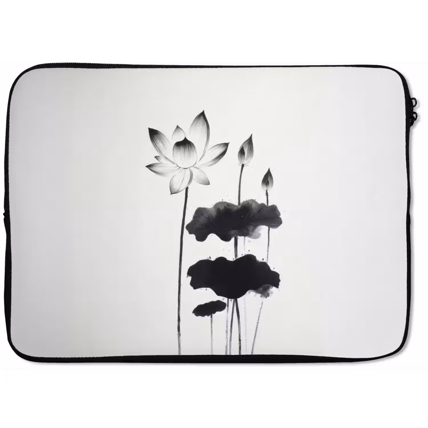 Bladeren - Zwart - Lotusbloem - Minimalitisch laptophoes neopreen klein -zkaufland3dotto