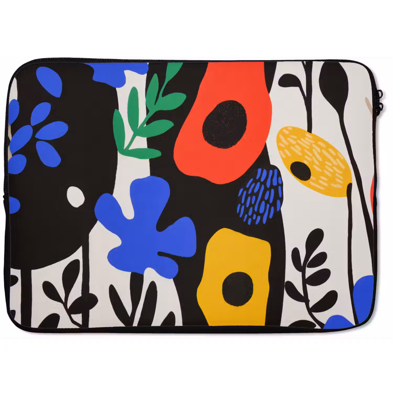 Bloemen - Bladeren - Abstract - Zwart laptophoes neopreen klein -zkaufland3dotto