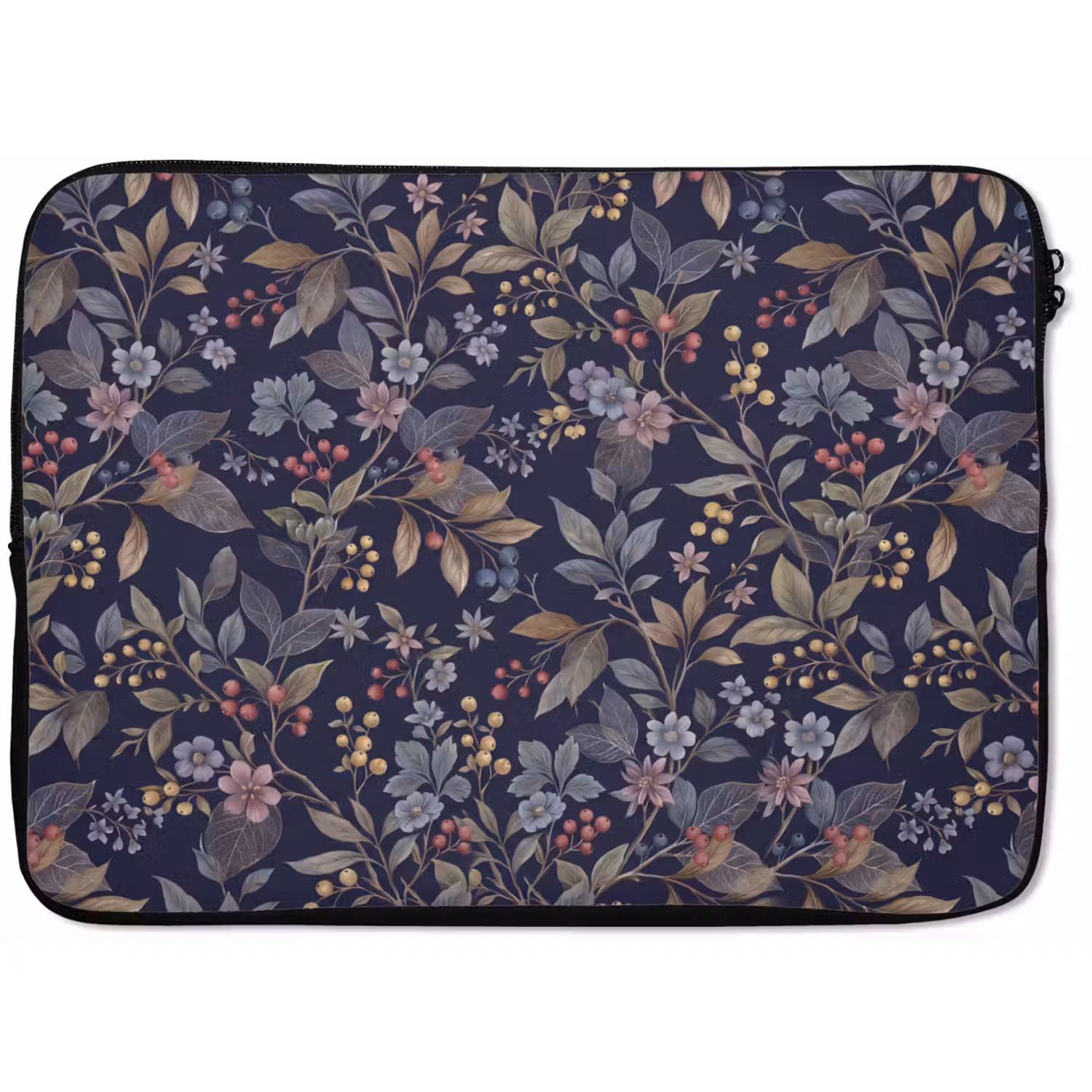 Bloemen - Bladeren - Patroon - Botanisch - Donkerblauw laptophoes neopreen klein -zkaufland3dotto