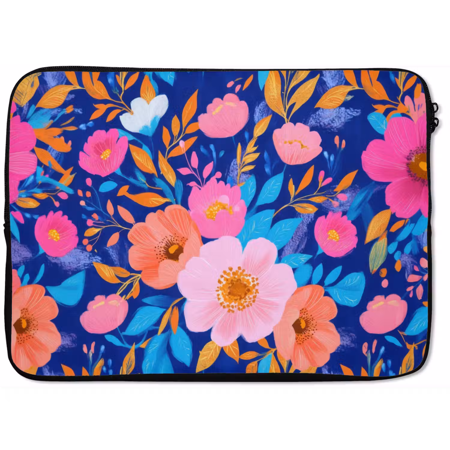 Bloemen - Blauw - Roze laptophoes neopreen klein -zkaufland3dotto