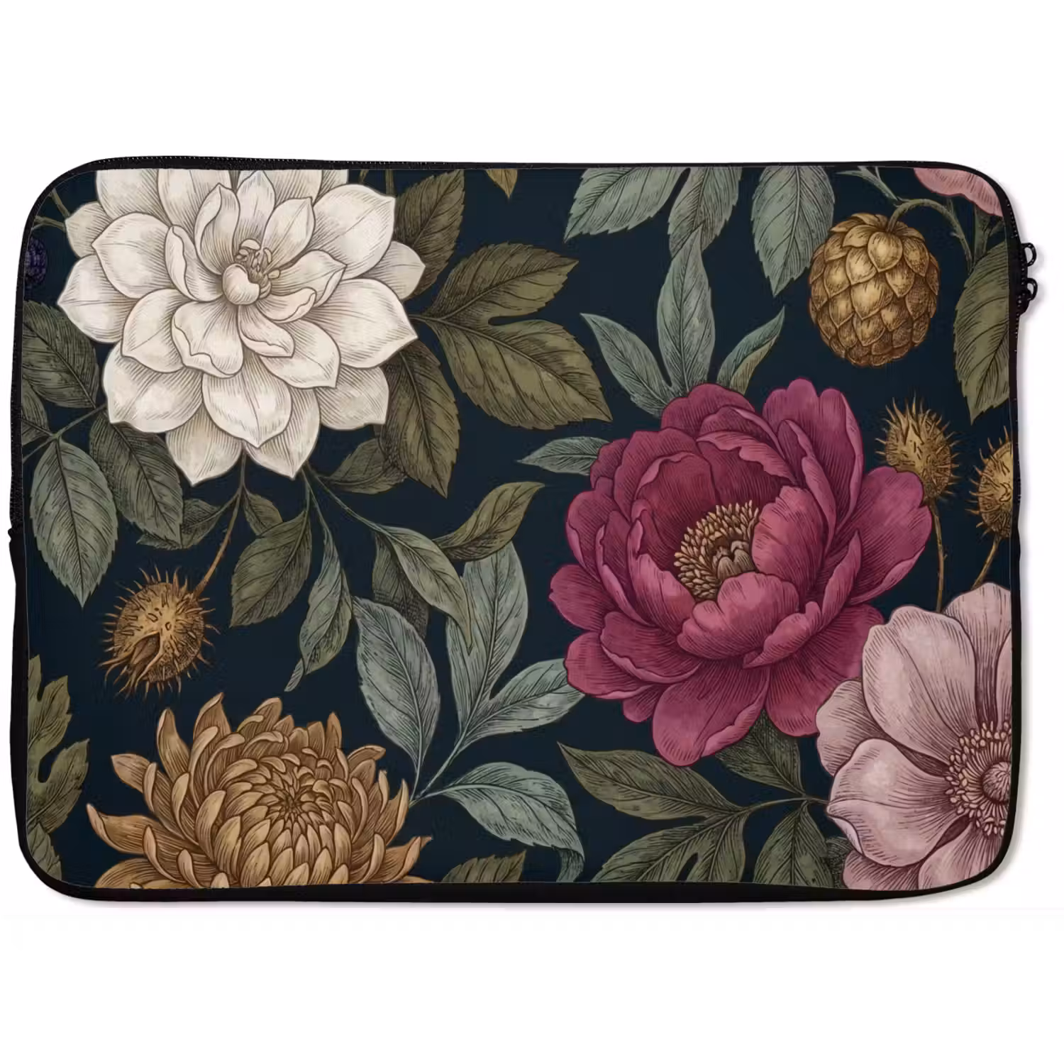 Bloemen - Botanisch - Illustratie - Donker - Vintage laptophoes neopreen klein -zkaufland3dotto