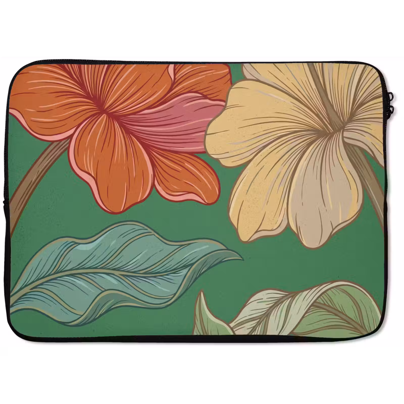 Laptop hülle - Blumen – Grün – Illustration - Bloemen - Groen - Illustratie laptophoes neopreen klein