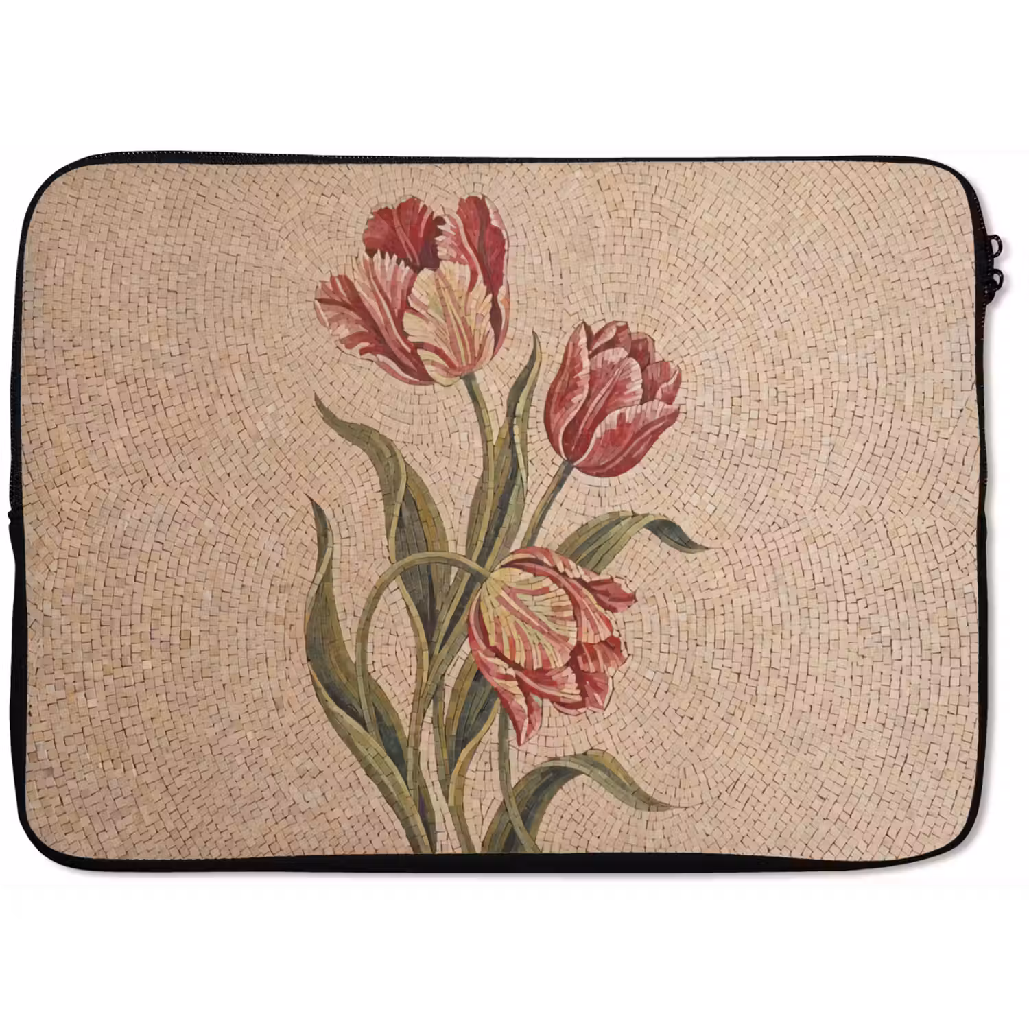 Bloemen - Mozaïek - Rood - Groen - Kunst laptophoes neopreen klein -zkaufland3dotto