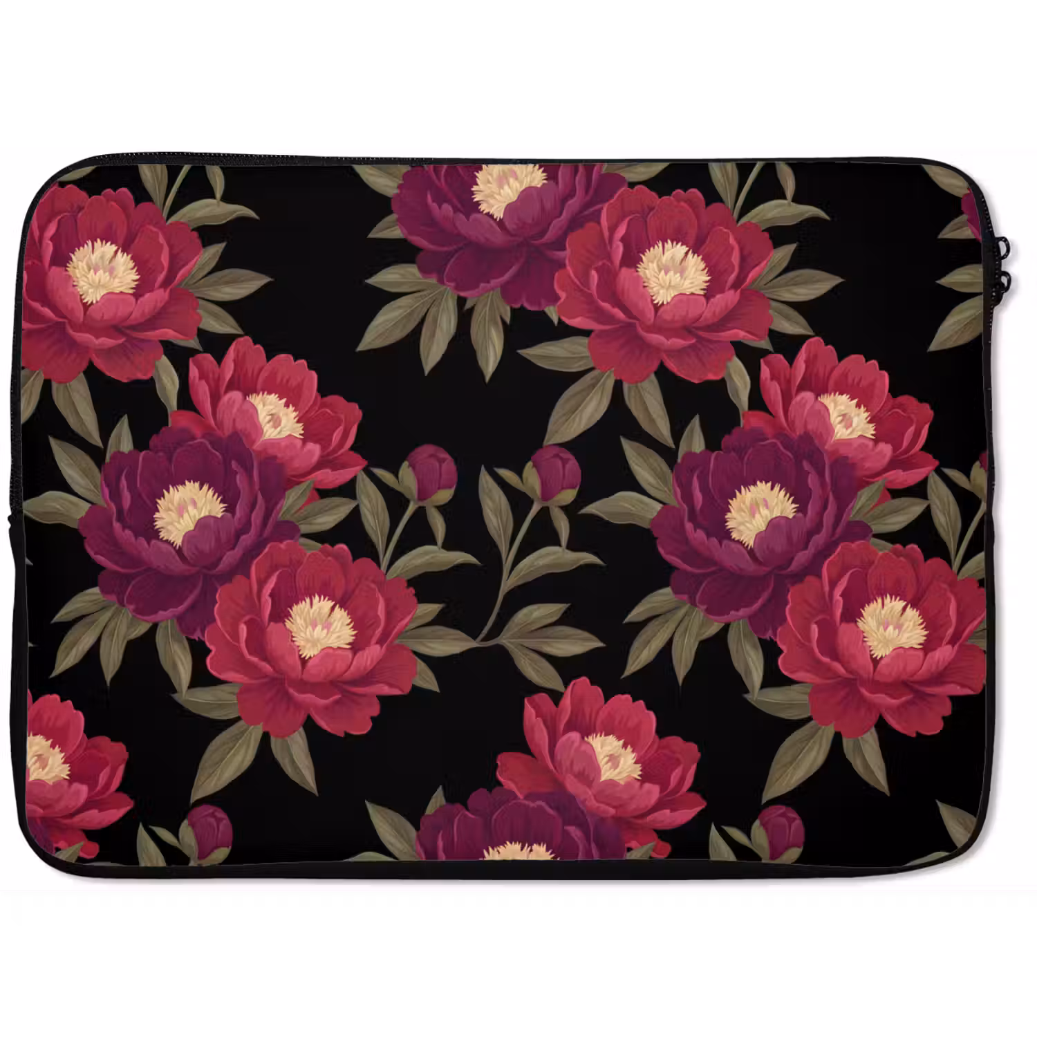 Bloemen - Patroon - Botanisch - Rood - Zwart laptophoes neopreen klein -zkaufland3dotto