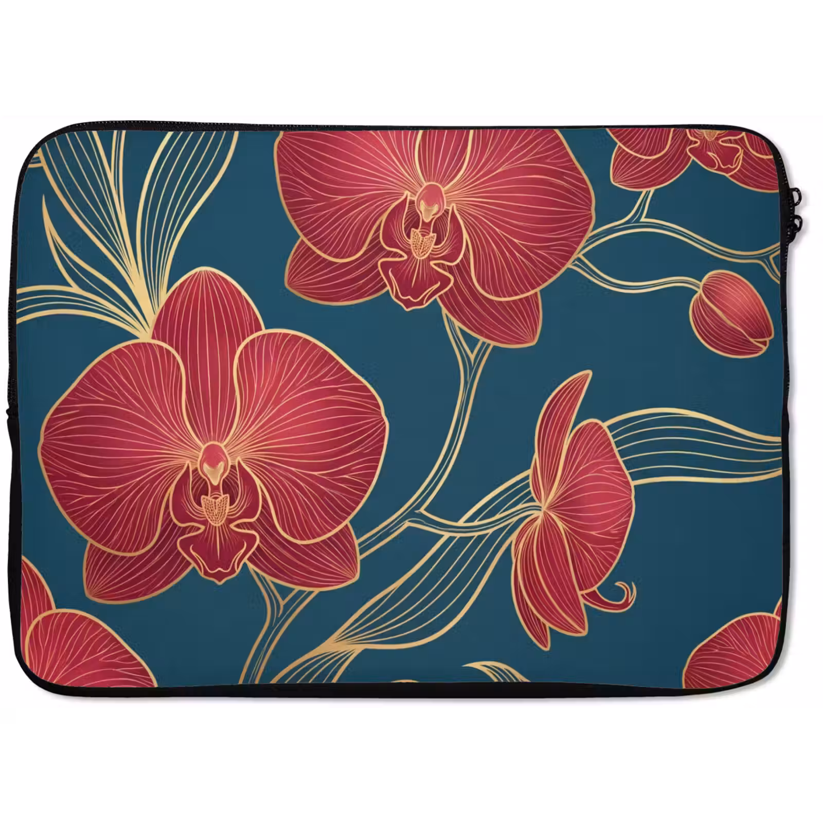 Laptop hülle - Blumen – Rot – Gold - Bloemen - Rood - Goud laptophoes neopreen klein