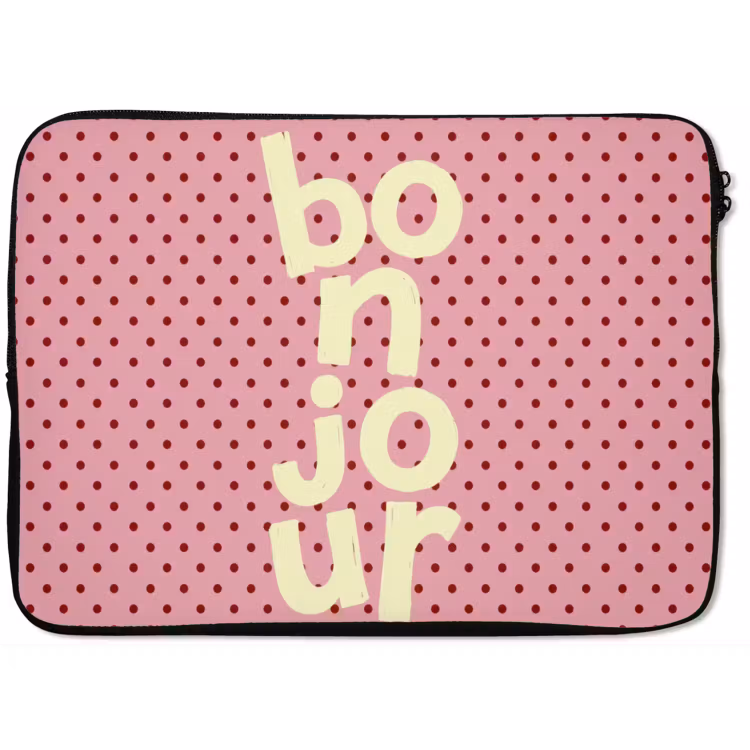 Bonjour - Stippen - Roze- Geel laptophoes neopreen klein -zkaufland3dotto