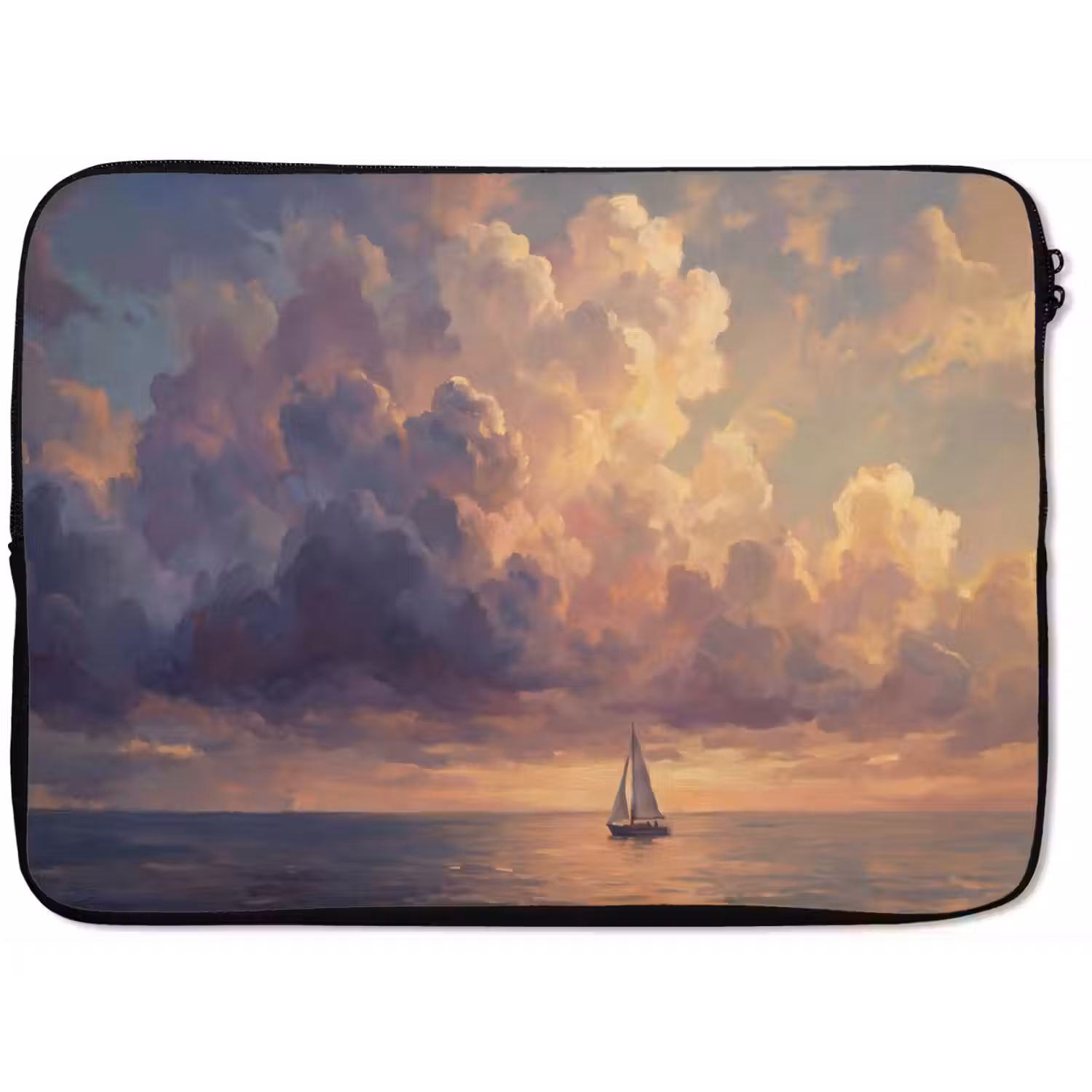 Boot - Zonsondergang - Zee - Natuur - Goud laptophoes neopreen klein -zkaufland3dotto