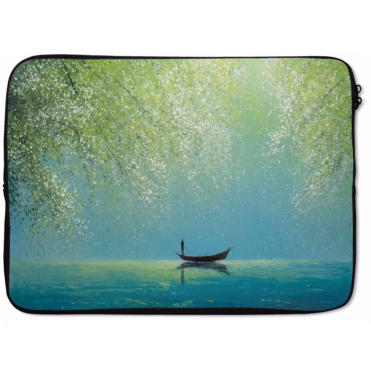 Bootje - Water - Bladeren - Bloesems laptophoes neopreen klein -zkaufland3dotto