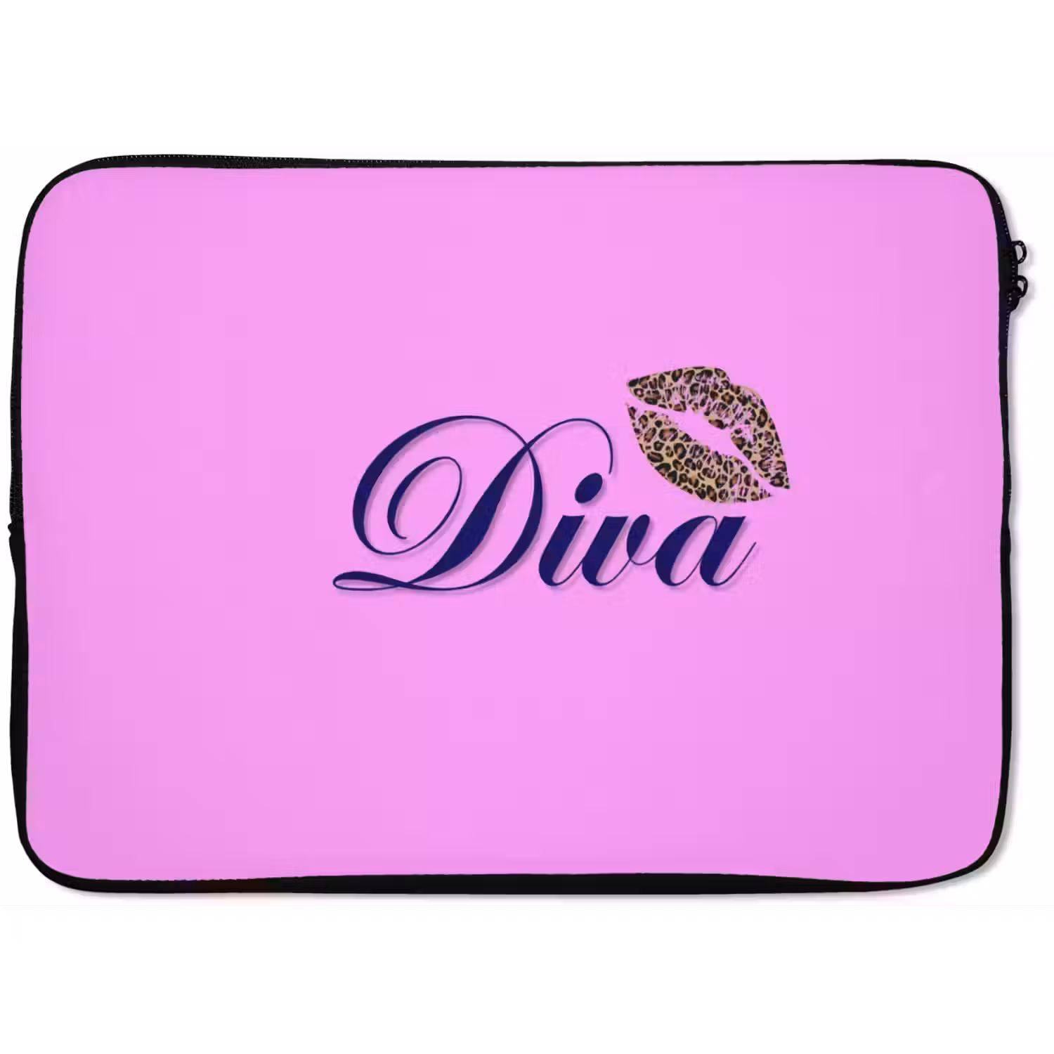 Diva - Lip - Panterprint - Roze laptophoes neopreen klein -zkaufland3dotto
