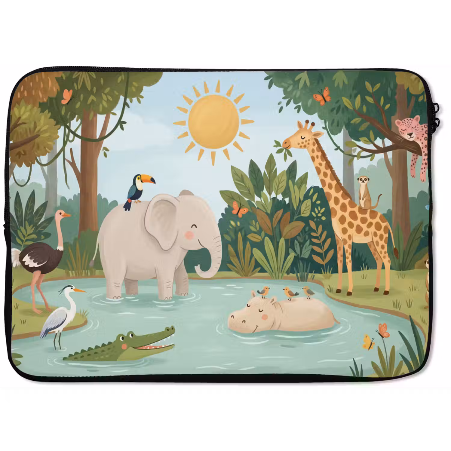 Jungle - Oase - Dieren - Kleurrijk laptophoes neopreen klein -zkaufland3dotto