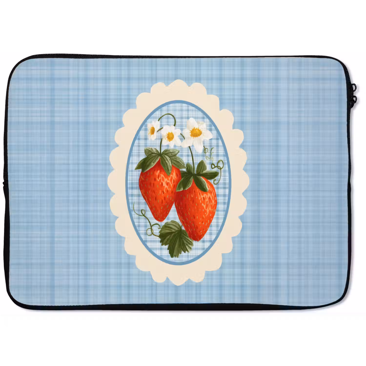 Aardbeien - Lijst - Rood - Geruit laptophoes neopreen klein -zkaufland3dotto