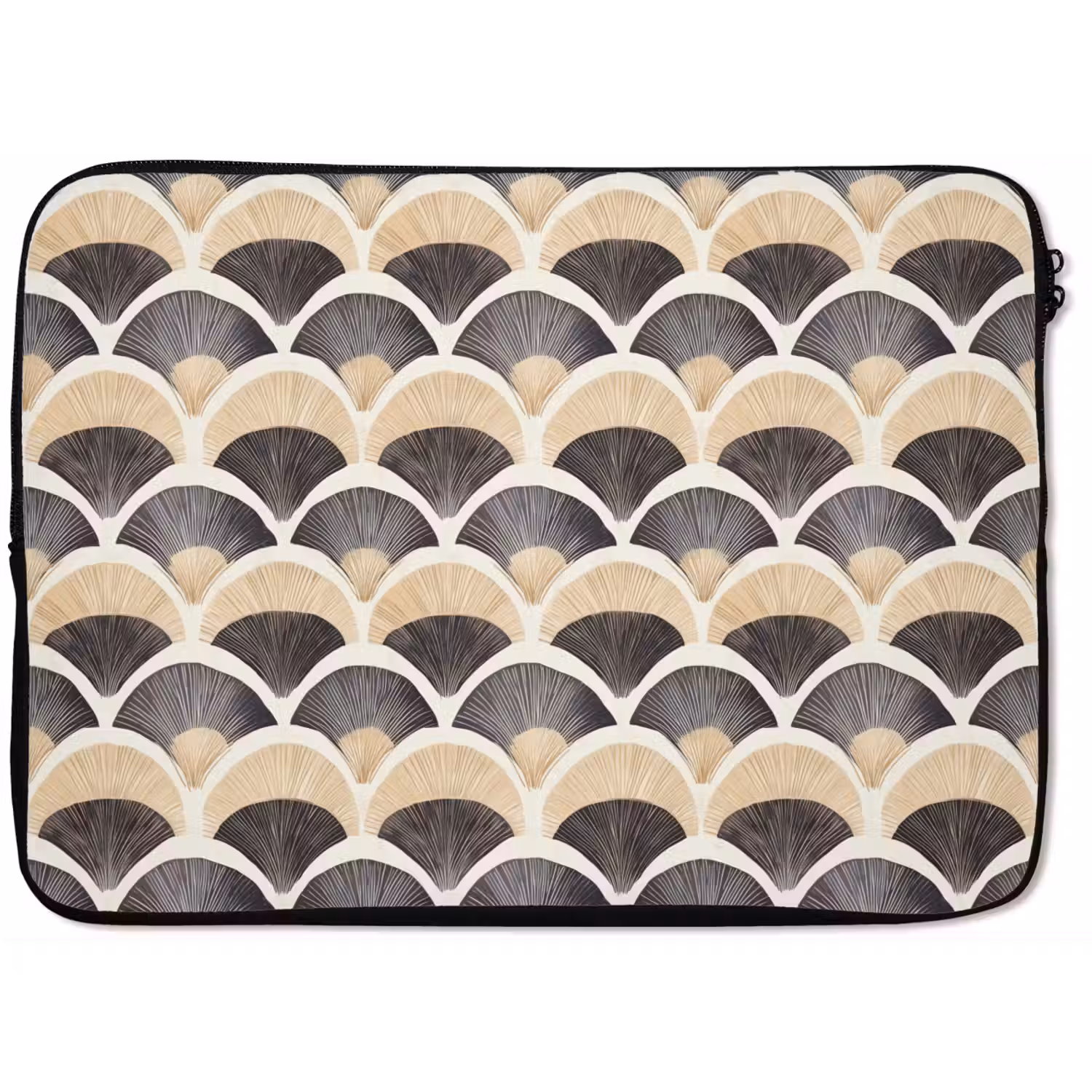 Waaier - Patroon - Zwart - Beige laptophoes neopreen klein 279 -zkaufland3dotto