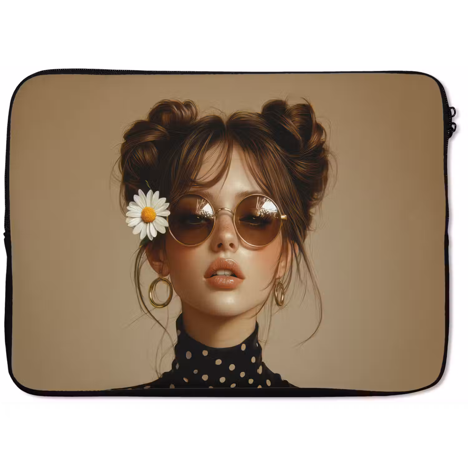 Vrouw - Beige - Bloem - Modern - Portret laptophoes neopreen klein -zkaufland3dotto