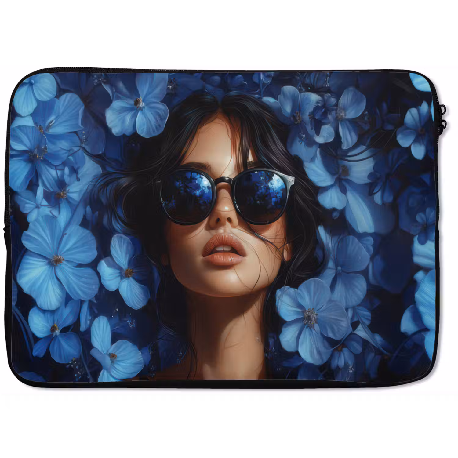 Vrouw - Blauw - Bloemen - Vlinders - Natuur laptophoes neopreen klein -zkaufland3dotto