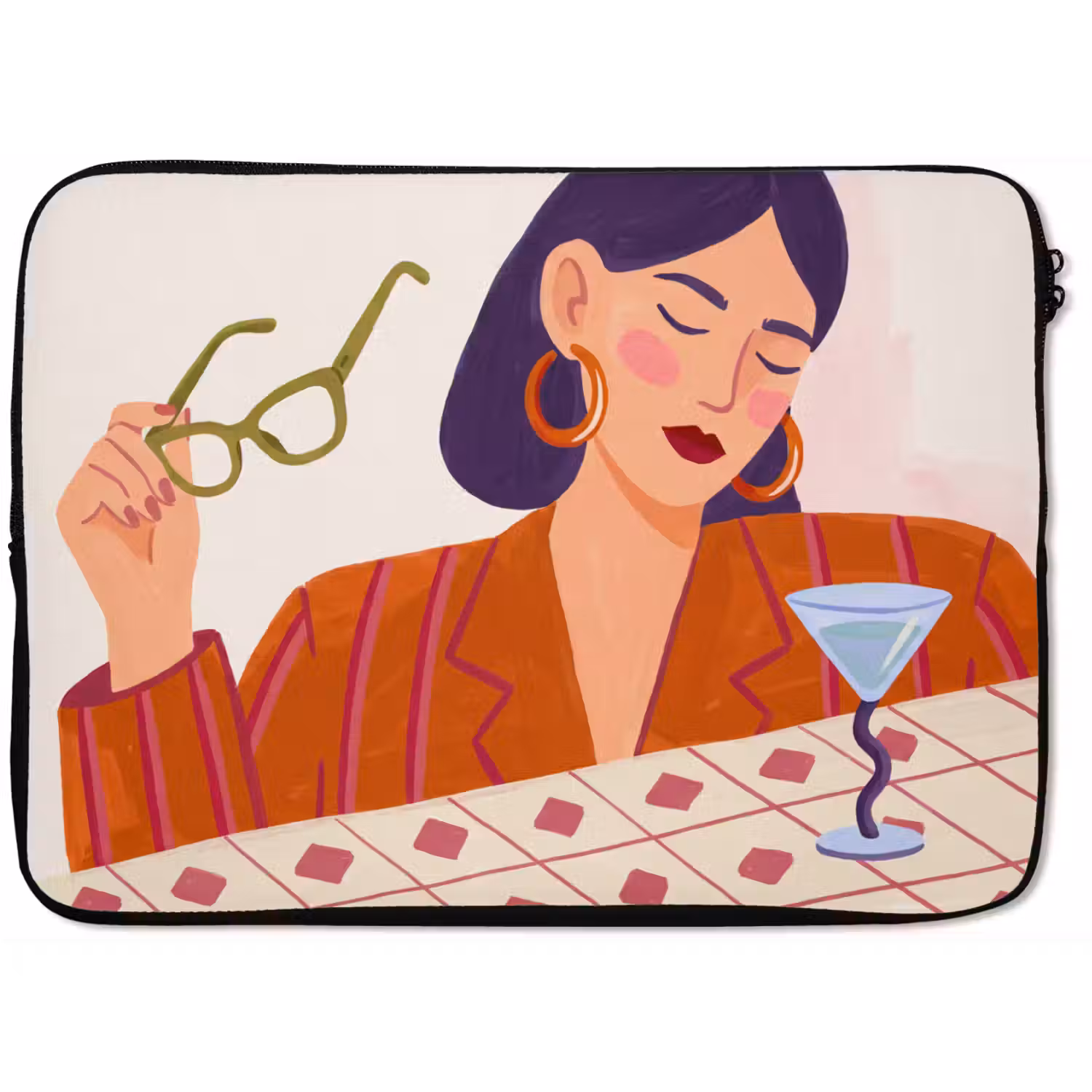 Vrouw - Bril - Cocktail - Illustratie - Modern laptophoes neopreen klein -zkaufland3dotto