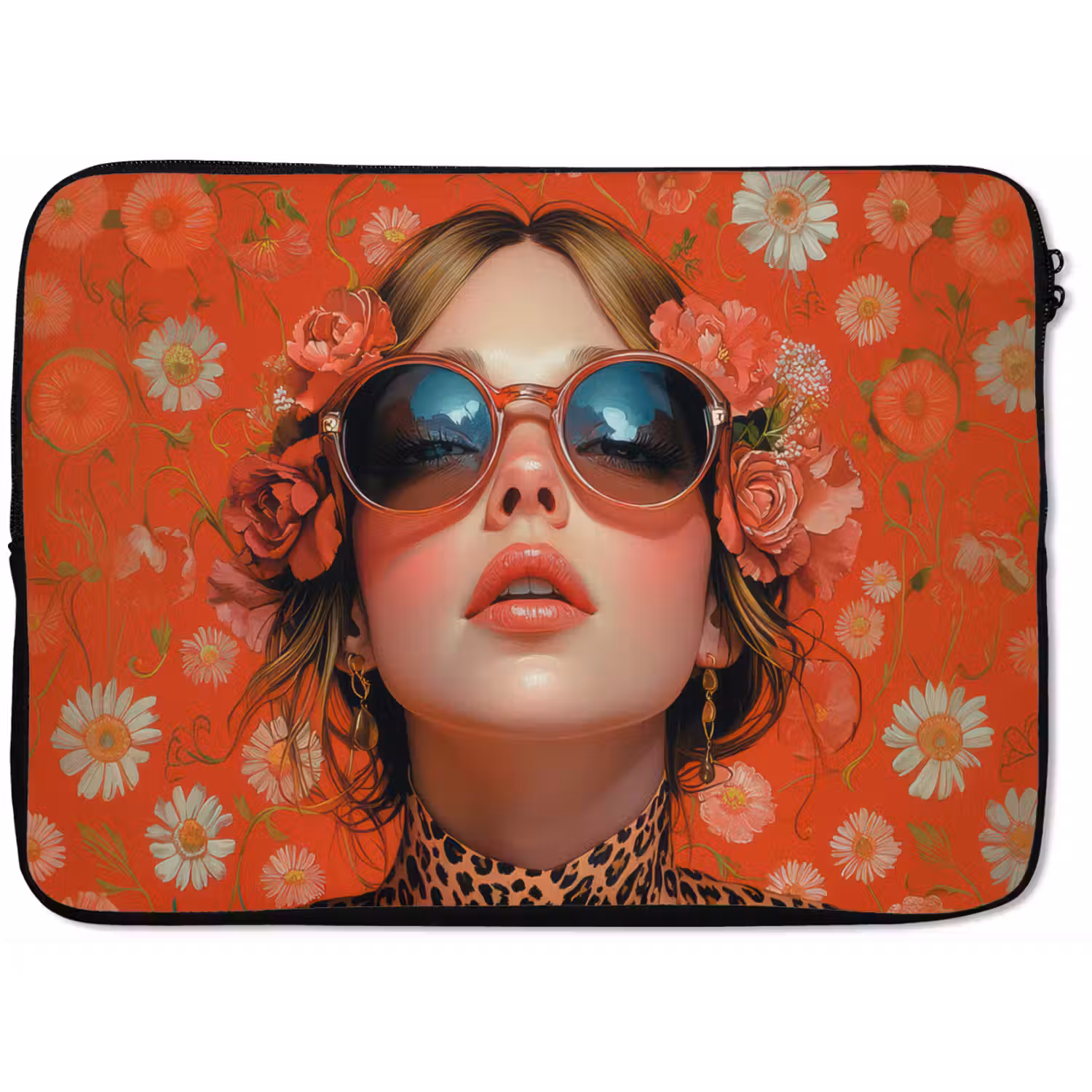 Vrouw - Kleurrijk - Dierenprint - Bloemen laptophoes neopreen klein -zkaufland3dotto