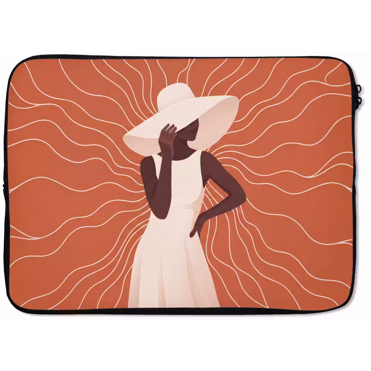 Vrouw - Hoed - Portret - Modern - Beige laptophoes neopreen klein -zkaufland3dotto