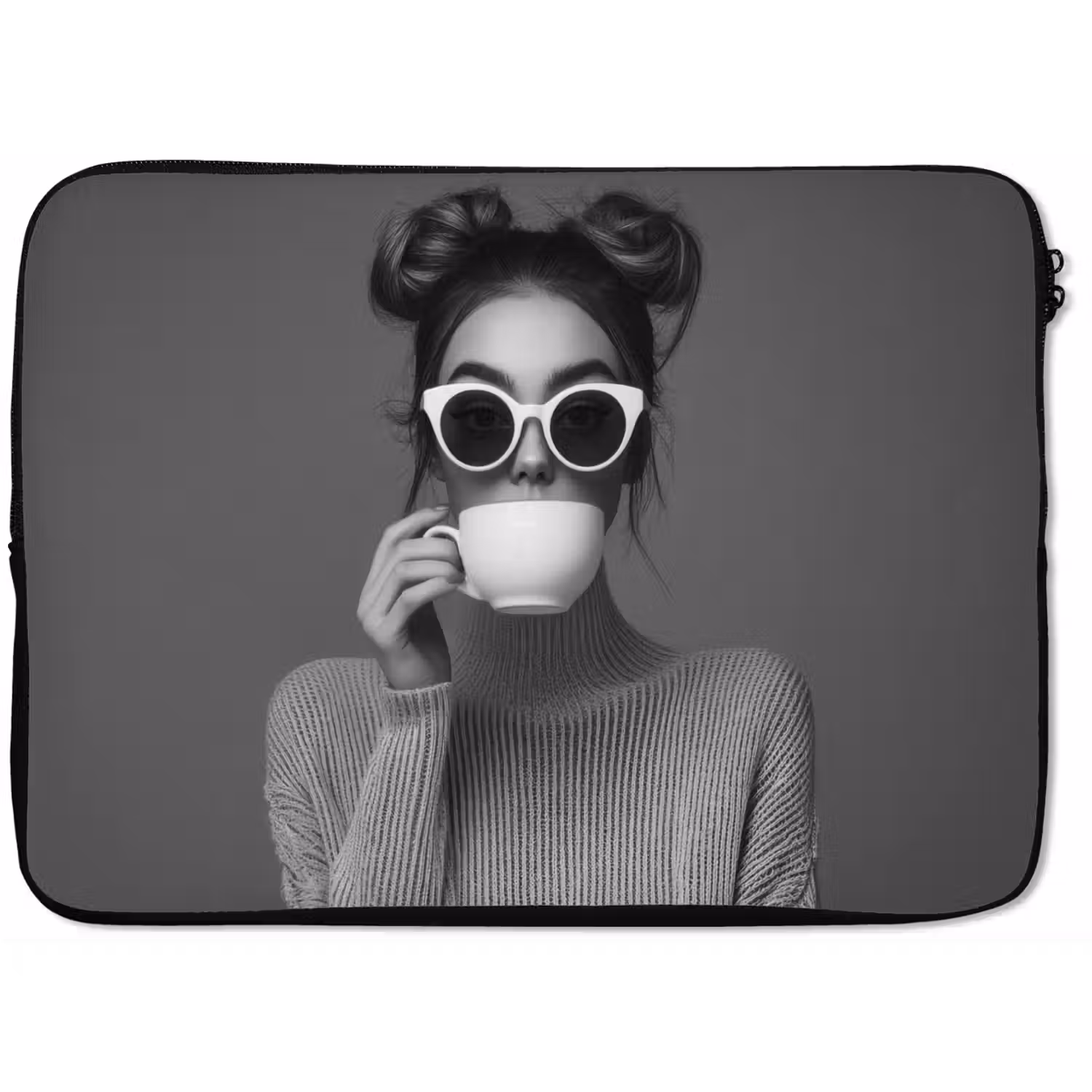 Vrouw - Koffie - Zwart - Wit laptophoes neopreen klein -zkaufland3dotto