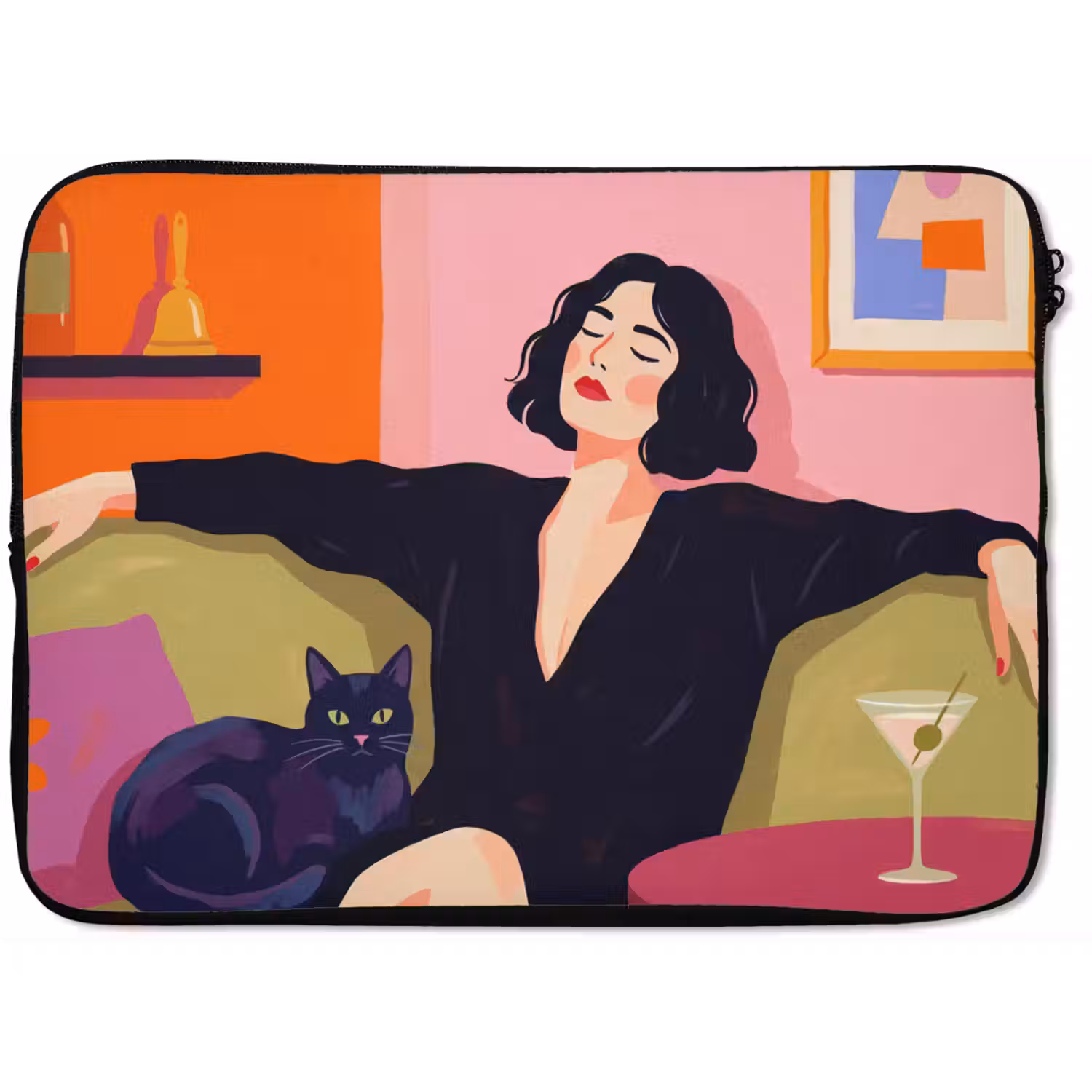 Vrouw - Kat - Interieur - Modern - Kleurrijk laptophoes neopreen klein -zkaufland3dotto