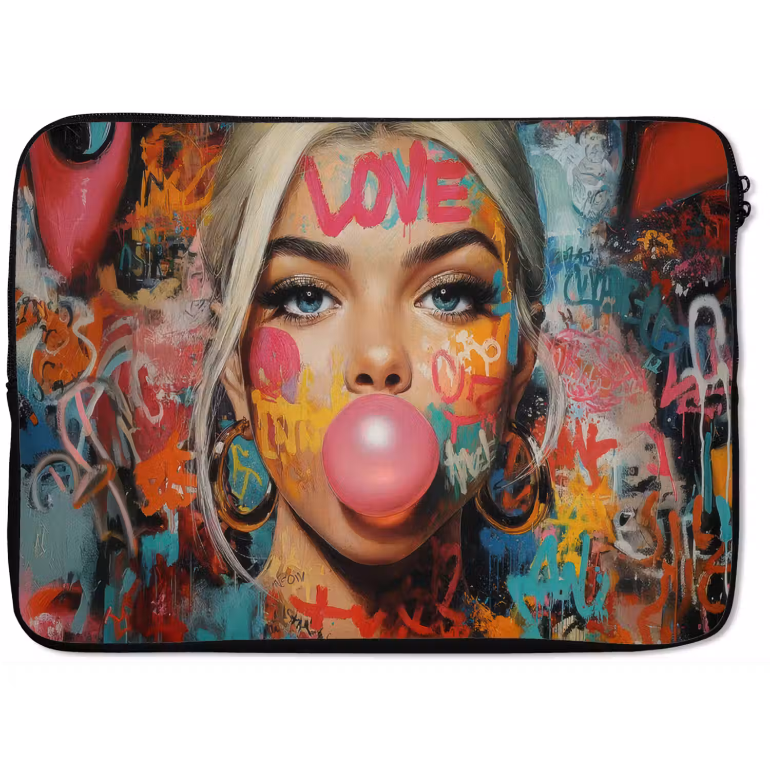 Vrouw - Kauwgom - Graffiti - Love laptophoes neopreen klein -zkaufland3dotto