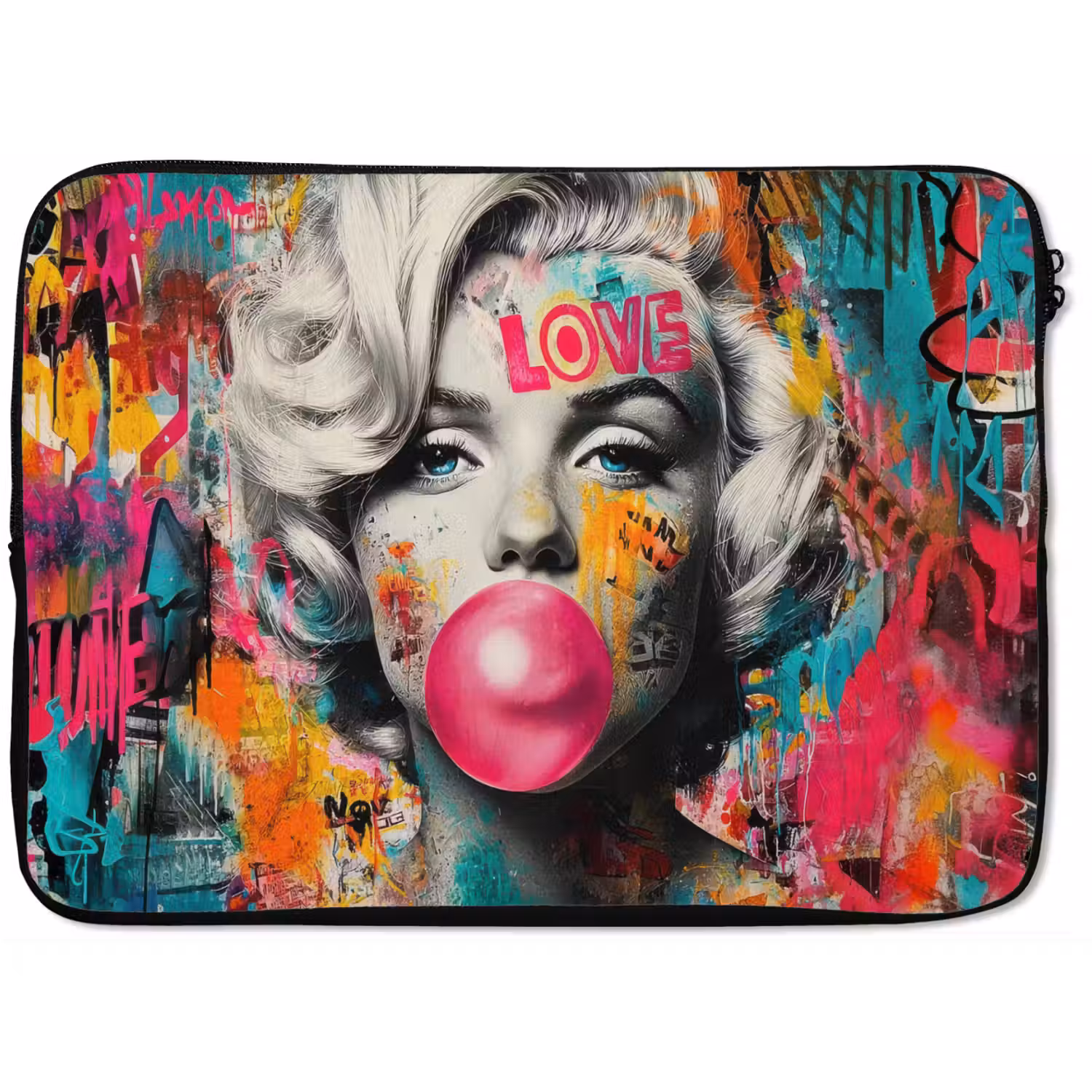 Vrouw - Kauwgom - Graffiti - Neonkleuren laptophoes neopreen klein -zkaufland3dotto