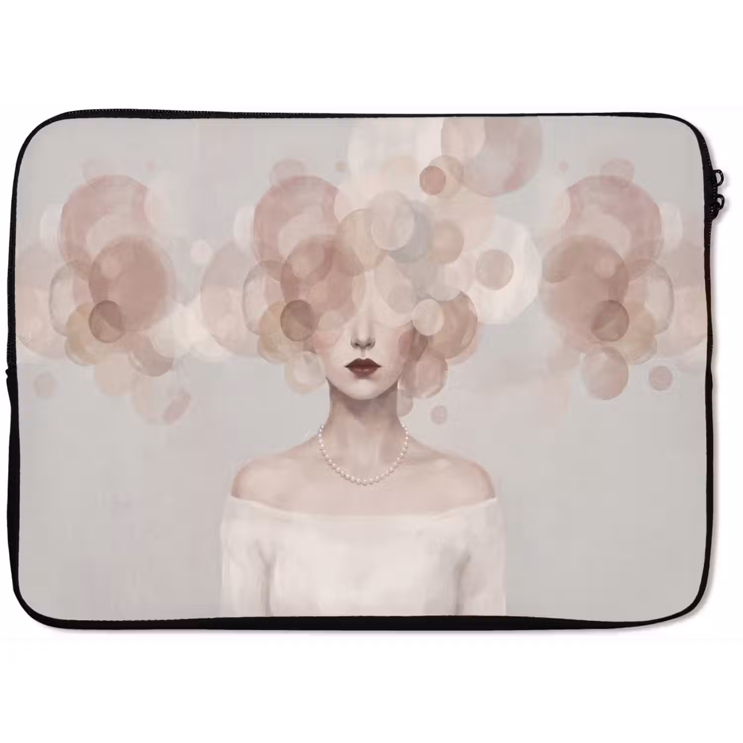 Vrouw - Cirkels - Beige laptophoes neopreen klein -zkaufland3dotto