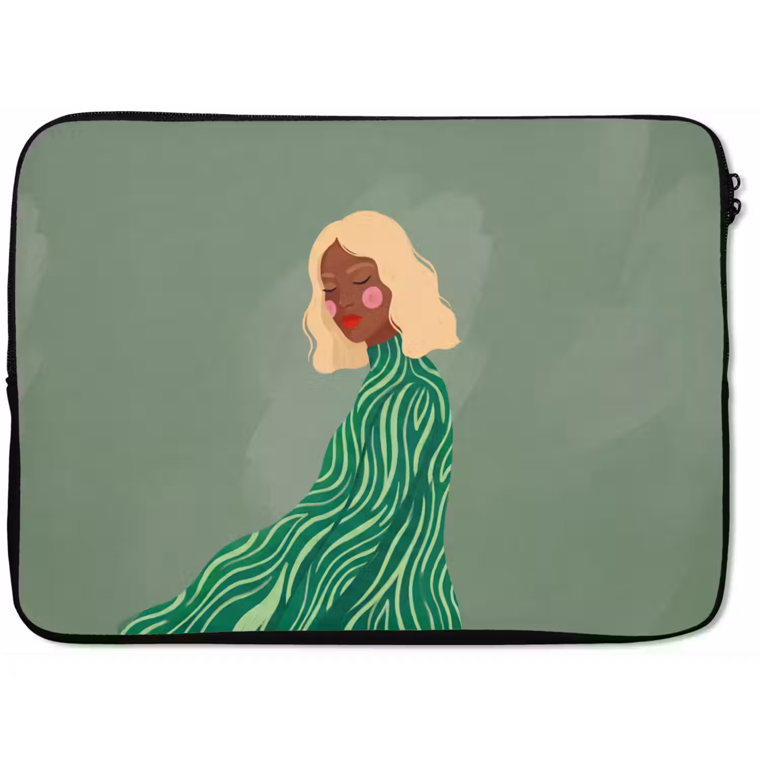 Vrouw - Portret - Illustratie - Modern - Groen laptophoes neopreen klein -zkaufland3dotto