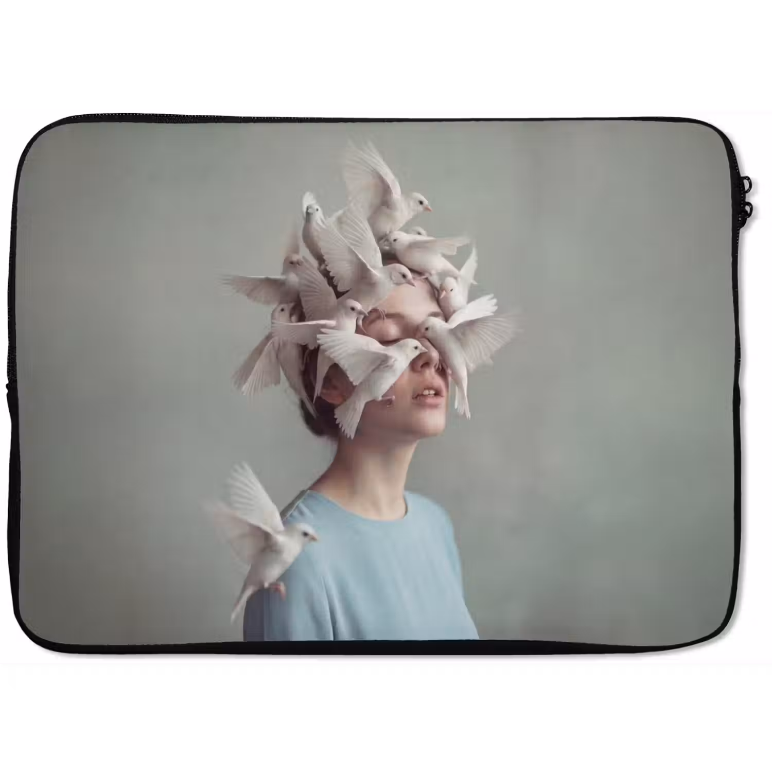 Vrouw - Vogels - Abstract - Modern - Wit laptophoes neopreen klein -zkaufland3dotto