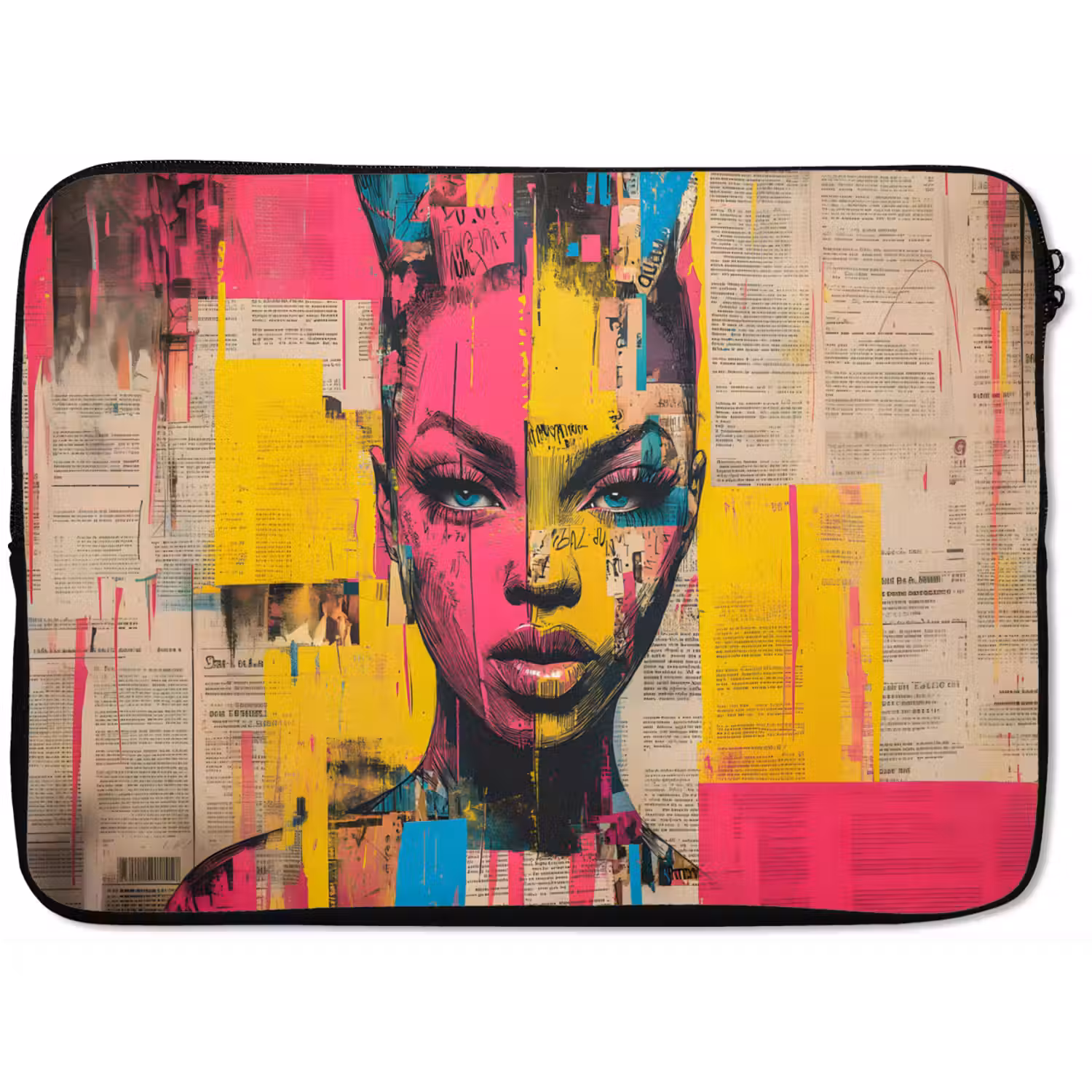 Vrouwengezicht - Krantenpapier - Abstract - Roze laptophoes neopreen klein -zkaufland3dotto