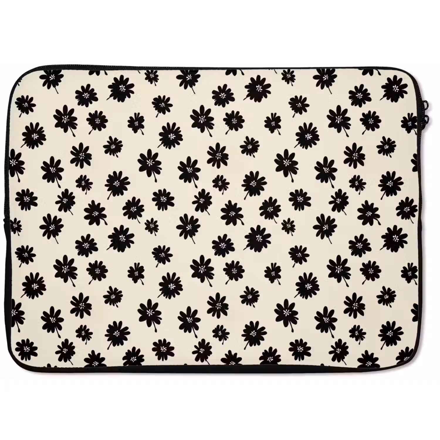 Madeliefjes - Grafisch - Zwart - Beige laptophoes neopreen klein 279 -zkaufland3dotto
