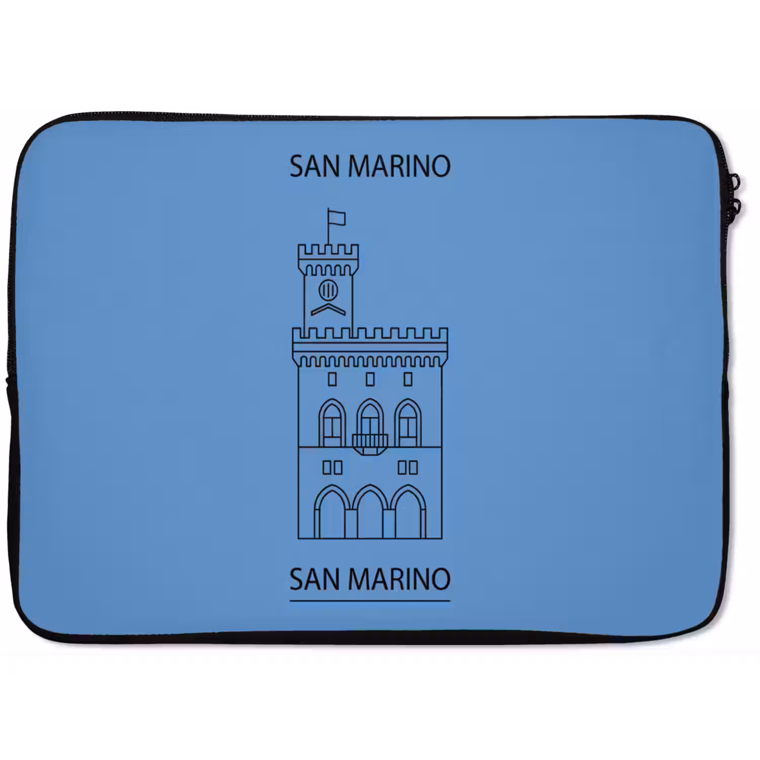 Gebouw - San Marino - Architectuur - Lijntekening - Blauw laptophoes neopreen klein -zkaufland3dotto