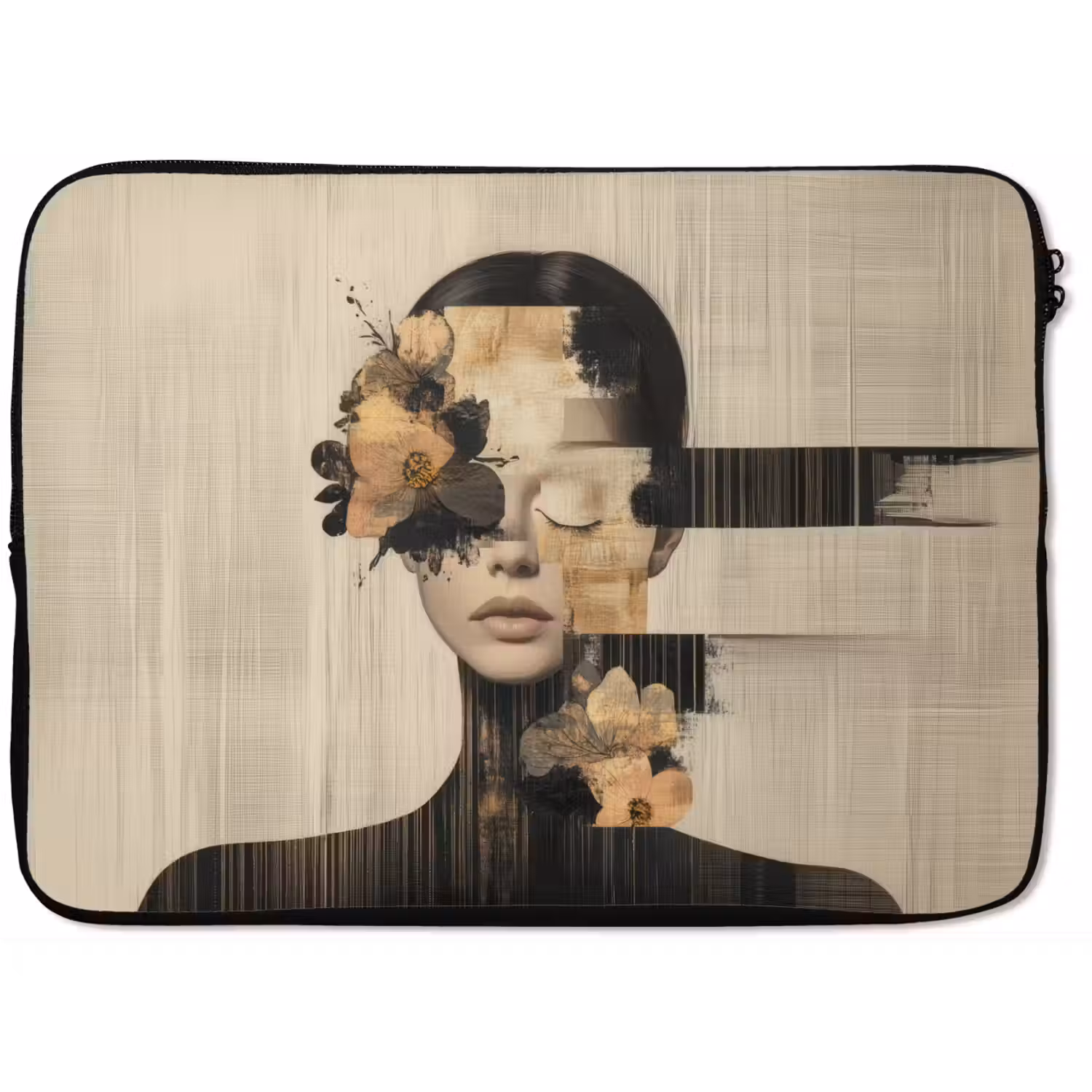 Gezicht - Bloemen - Zwart - Vrouw laptophoes neopreen klein -zkaufland3dotto