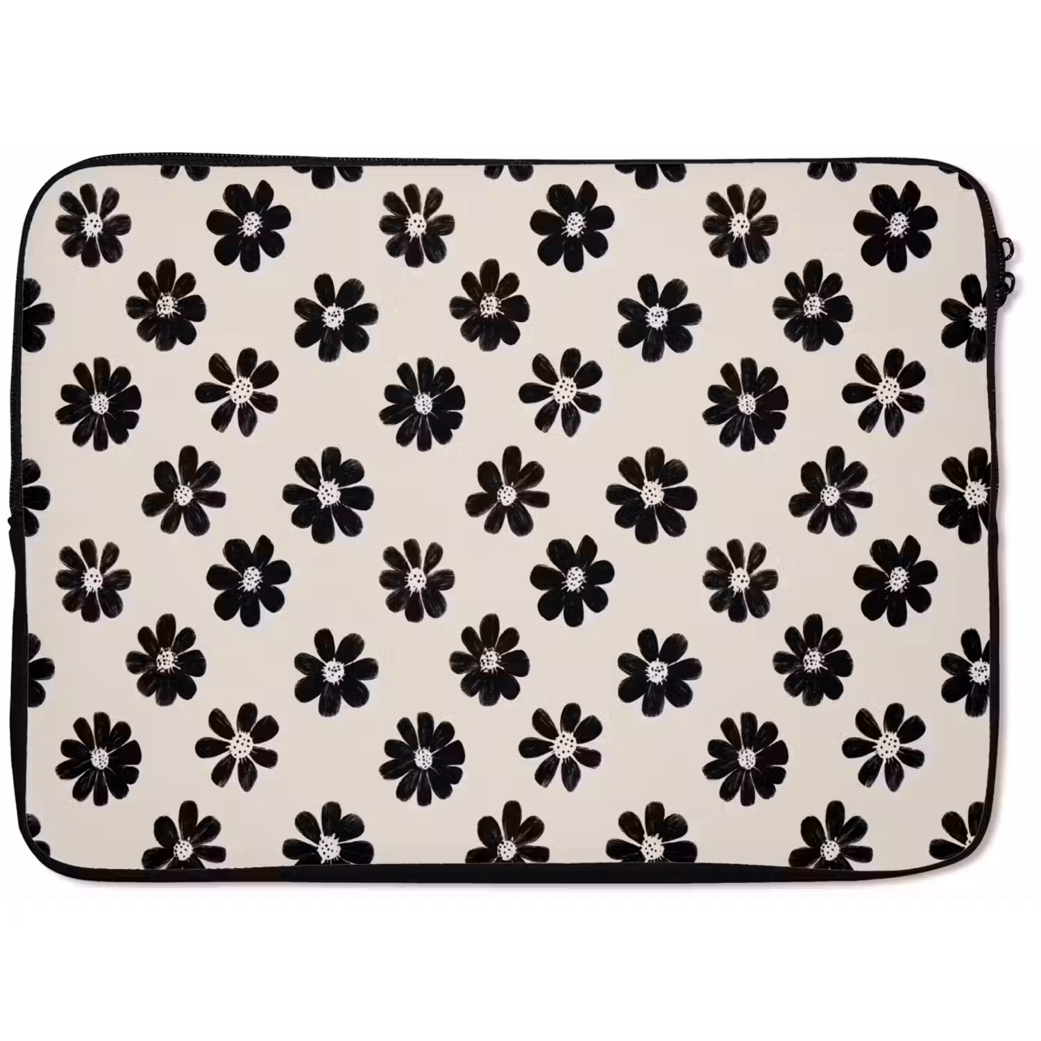 Grafisch - Madeliefjes - Zwart - Beige laptophoes neopreen klein 279 -zkaufland3dotto