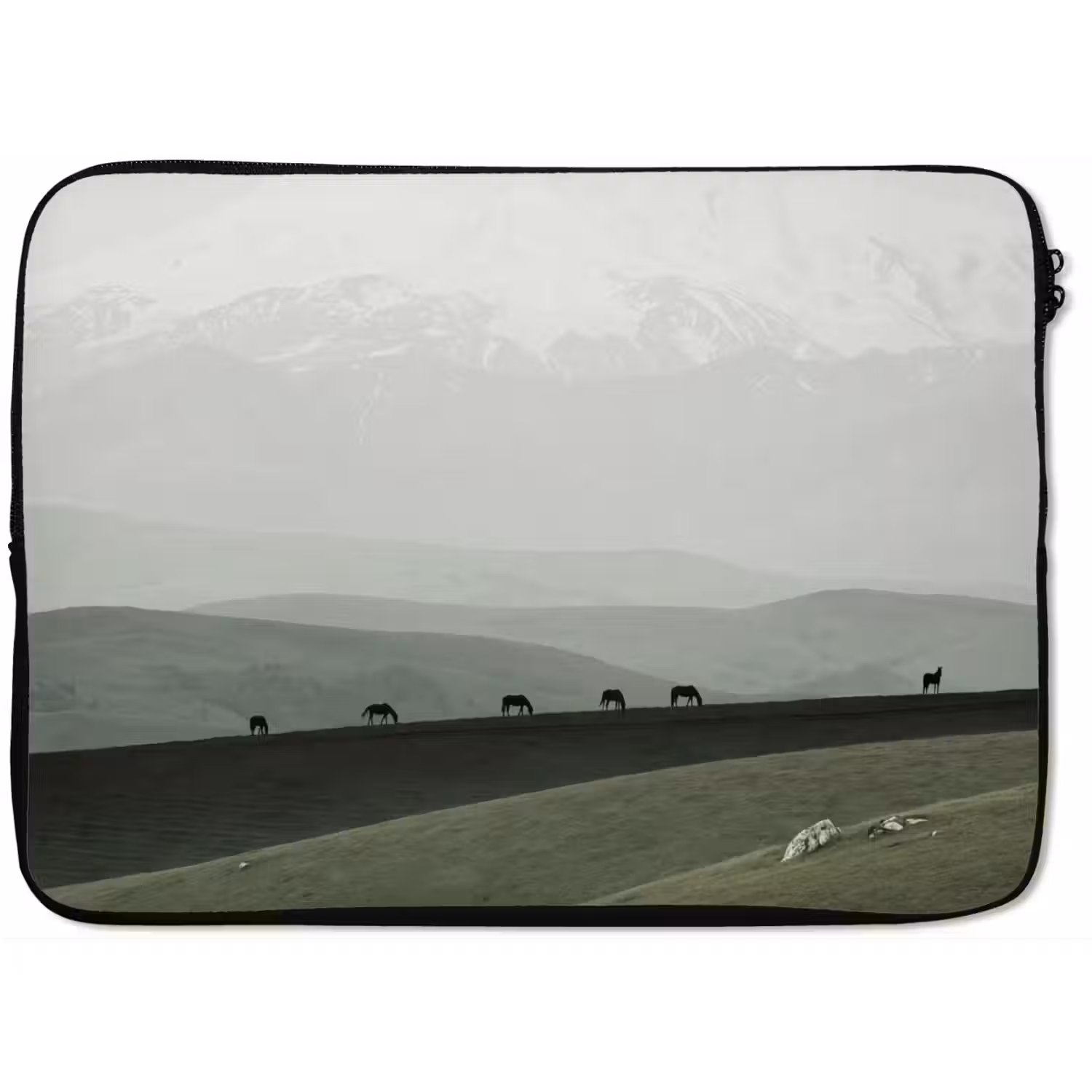 Grijs - Berg - Paarden laptophoes neopreen klein -zkaufland3dotto