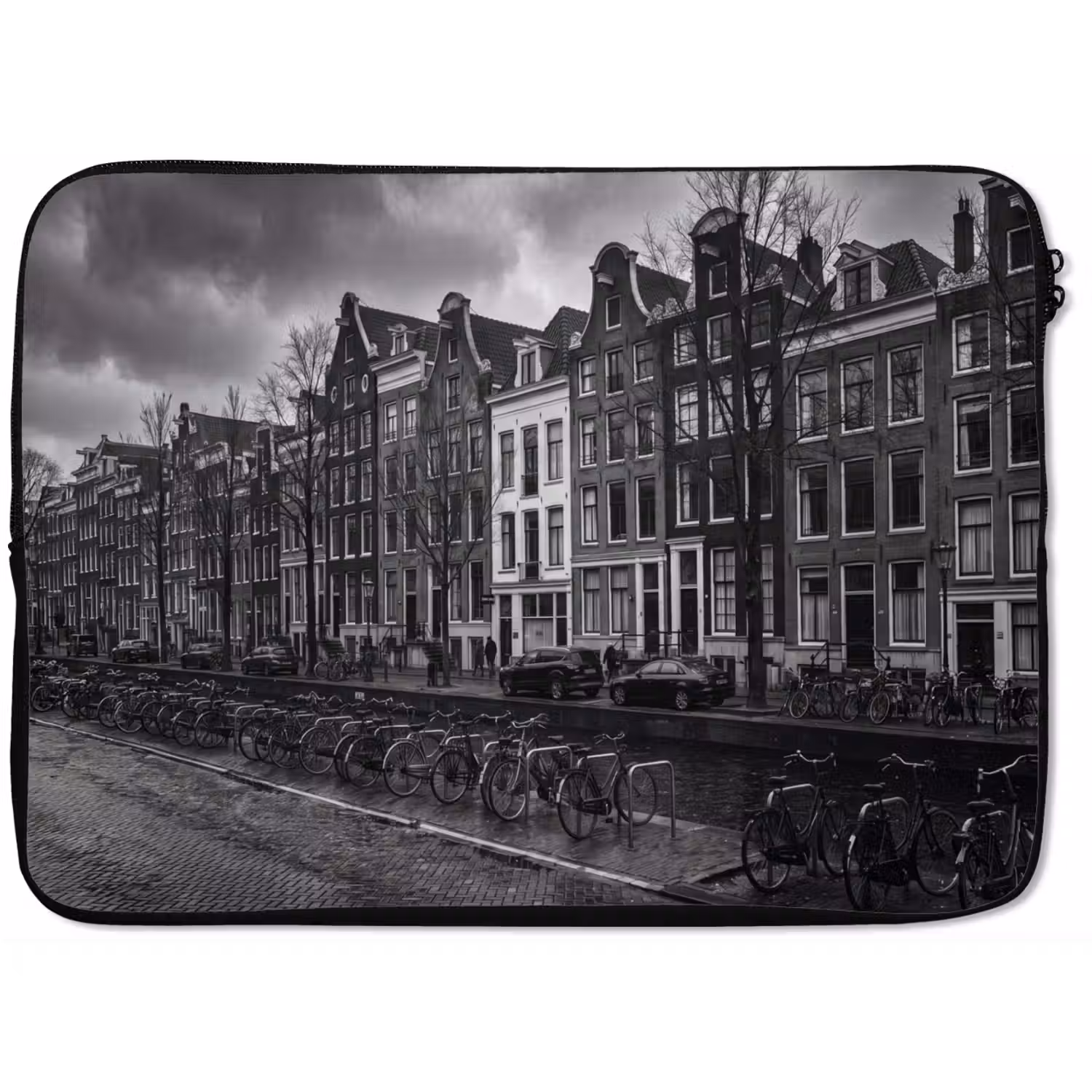Huis - Gracht - Amsterdam - Architectuur - Zwart-wit laptophoes neopreen klein -zkaufland3dotto