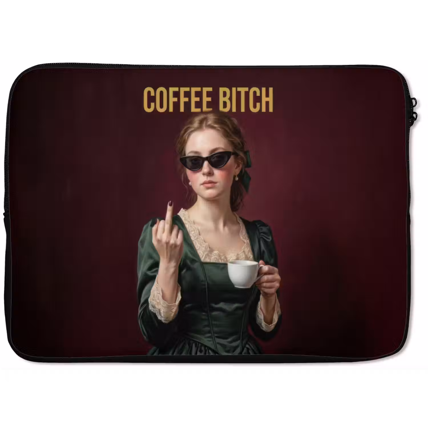 Koffie - Vrouw - Middelvinger laptophoes neopreen klein -zkaufland3dotto