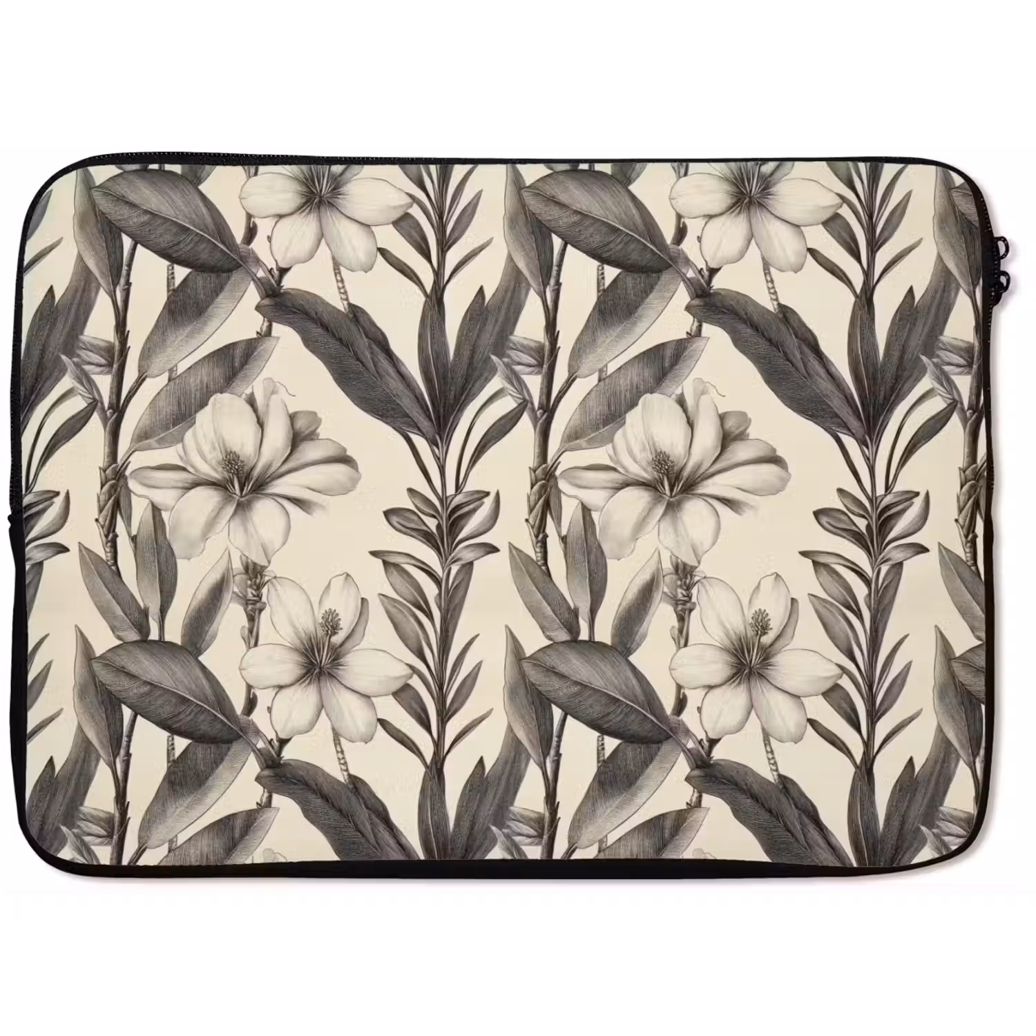 Klassiek - Botanisch - Zwart - Beige laptophoes neopreen klein 279 -zkaufland3dotto