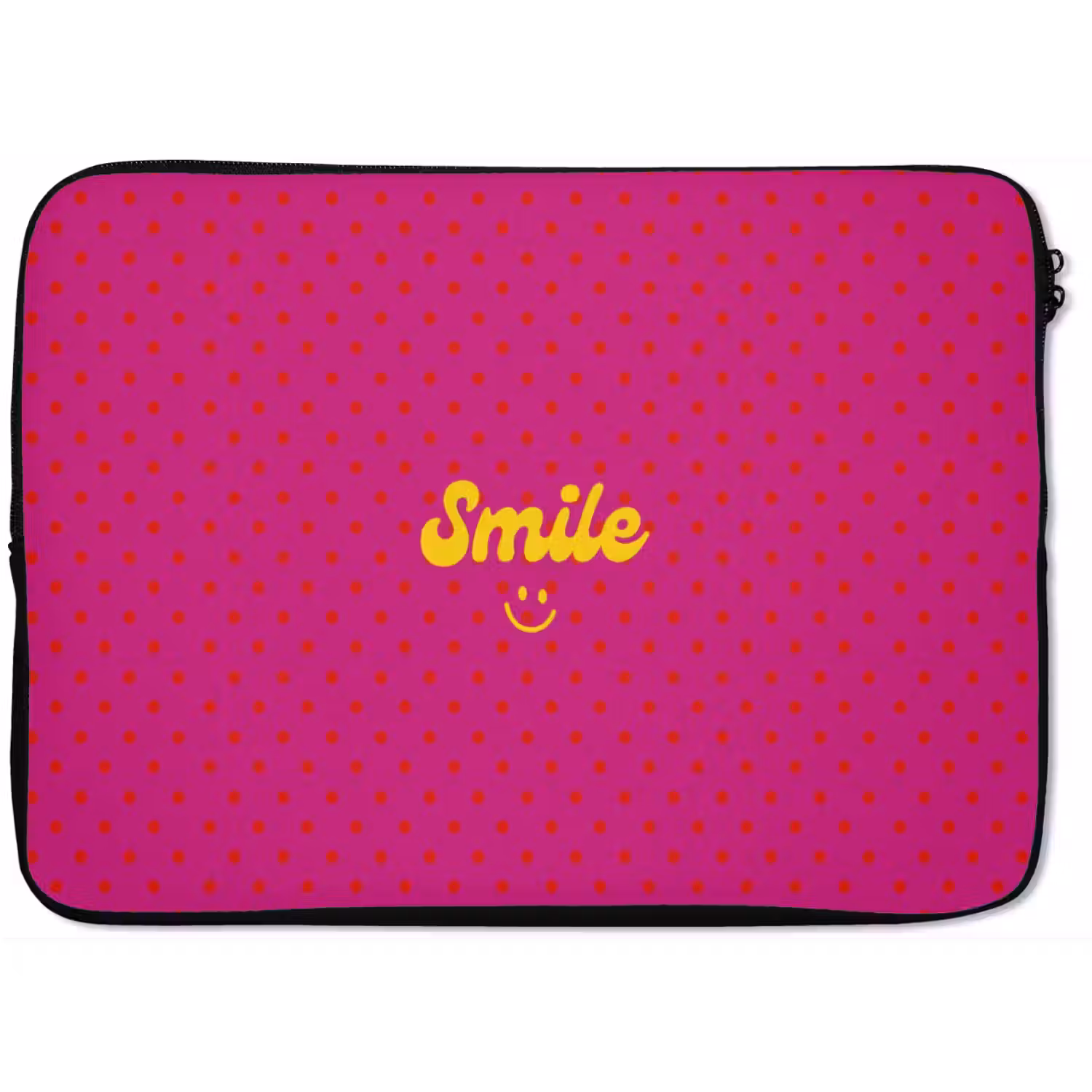 Smile - Stippen - Geel - Smiley - Roze laptophoes neopreen klein -zkaufland3dotto