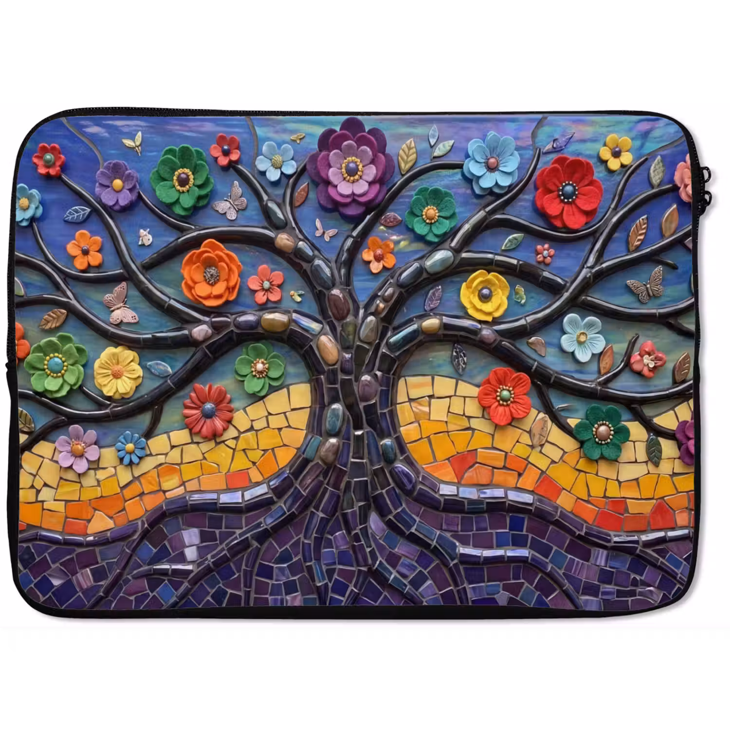 Levensboom - Mozaïek - Bloemen - Kleurrijk - Vrolijk laptophoes neopreen klein -zkaufland3dotto