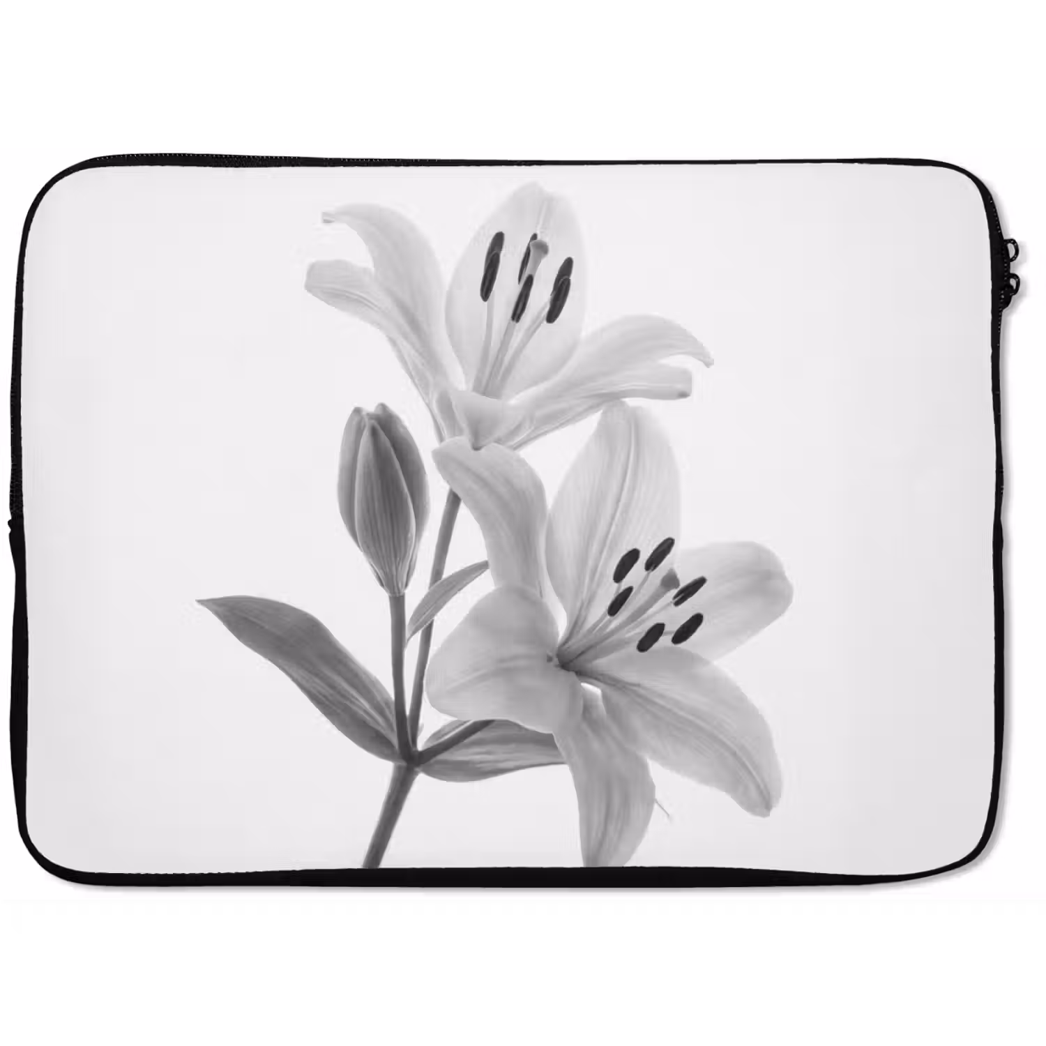 Lelies - Elegant - Zwart - Wit laptophoes neopreen klein -zkaufland3dotto