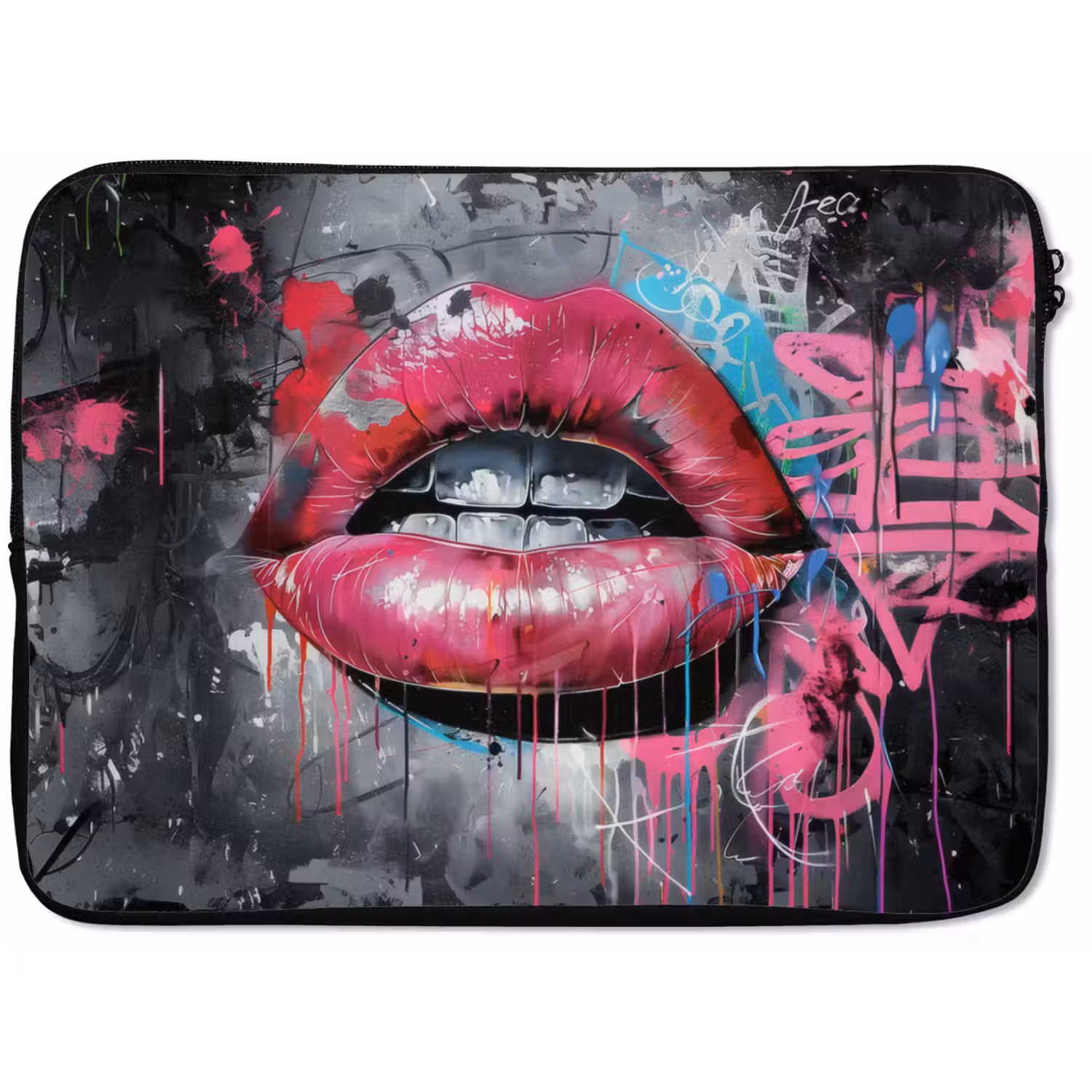 Lippen - Felroze - Graffiti - Verfstrepen laptophoes neopreen klein -zkaufland3dotto