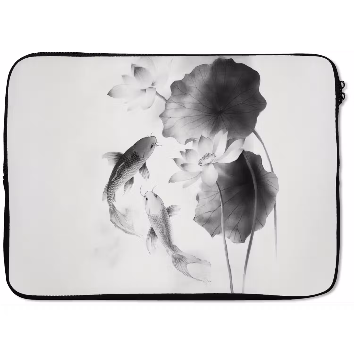 Lotusbloemen - Vissen - Bladeren - Zwart laptophoes neopreen klein -zkaufland3dotto