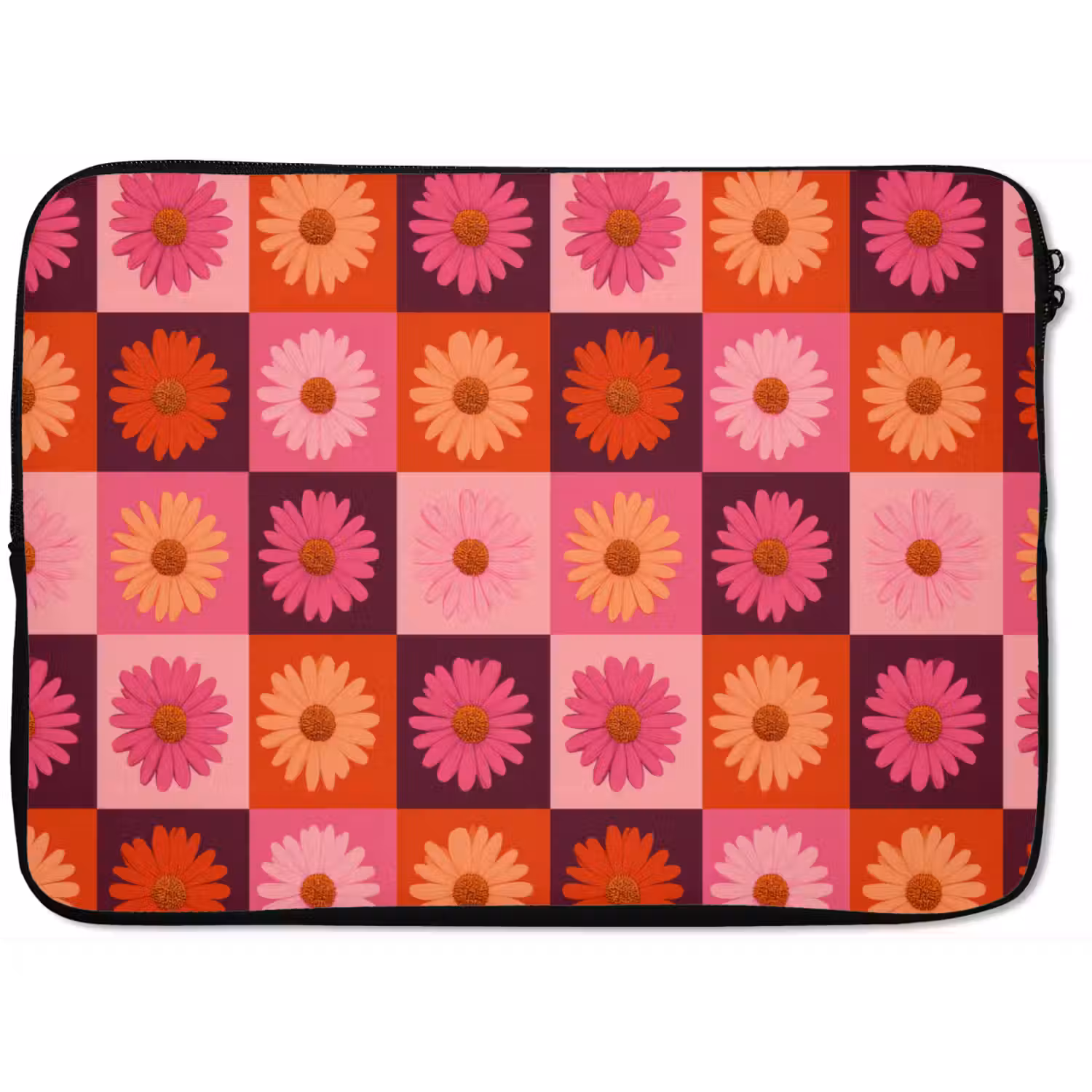 Madeliefjes - Dambord - Retro - Roze - Oranje laptophoes neopreen klein 279 -zkaufland3dotto