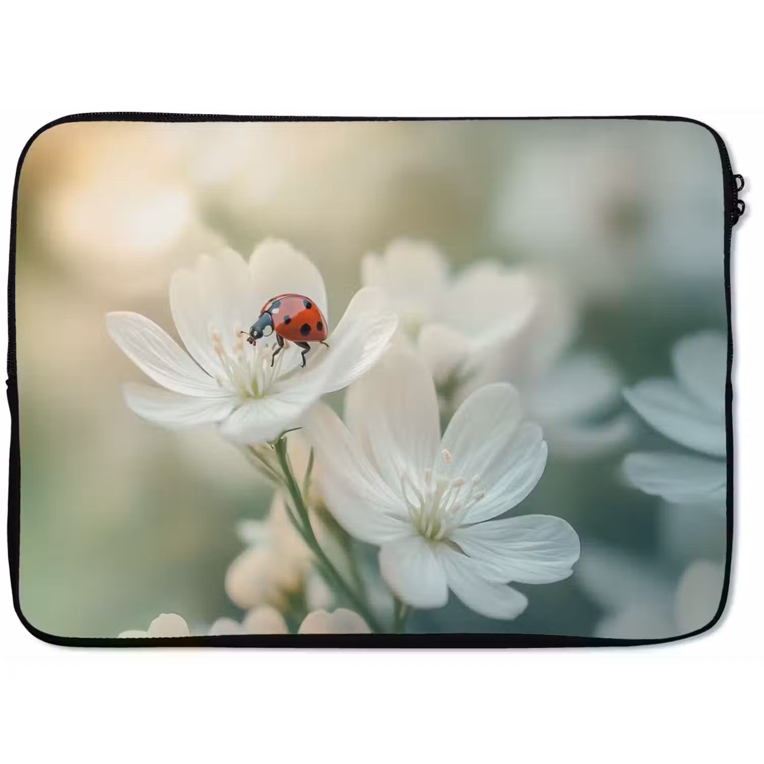 Lieveheersbeestje - Bloemen - Wit laptophoes neopreen klein -zkaufland3dotto