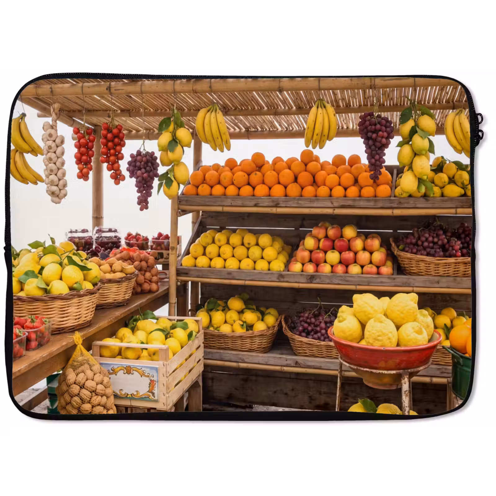 Laptop hülle - Marktstand – Obst – Frisch - Marktkraam - Fruit - Vers laptophoes neopreen klein