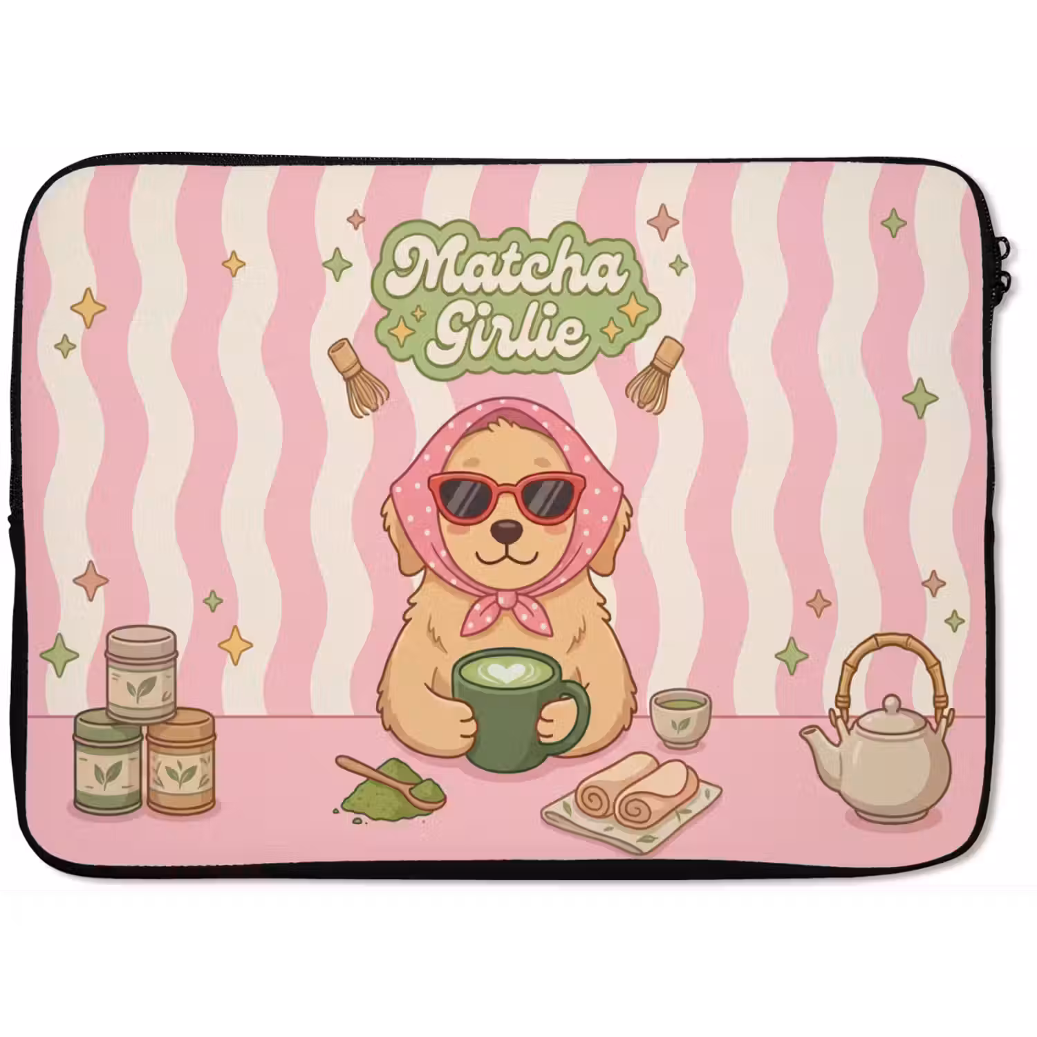 Matcha - Hond - Roze - Groen laptophoes neopreen klein -zkaufland3dotto