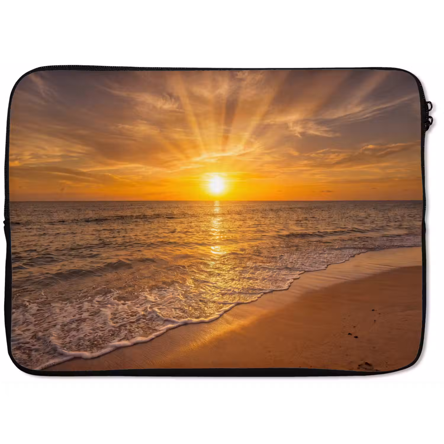 Zee - Zonsondergang - Golven - Kust - Oranje laptophoes neopreen klein -zkaufland3dotto