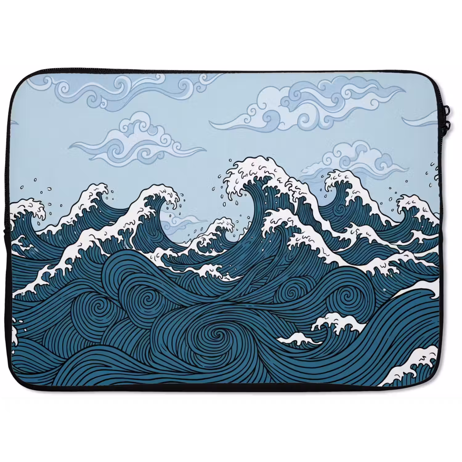 Zee - Golven - Japans - Natuur - Blauw laptophoes neopreen klein -zkaufland3dotto