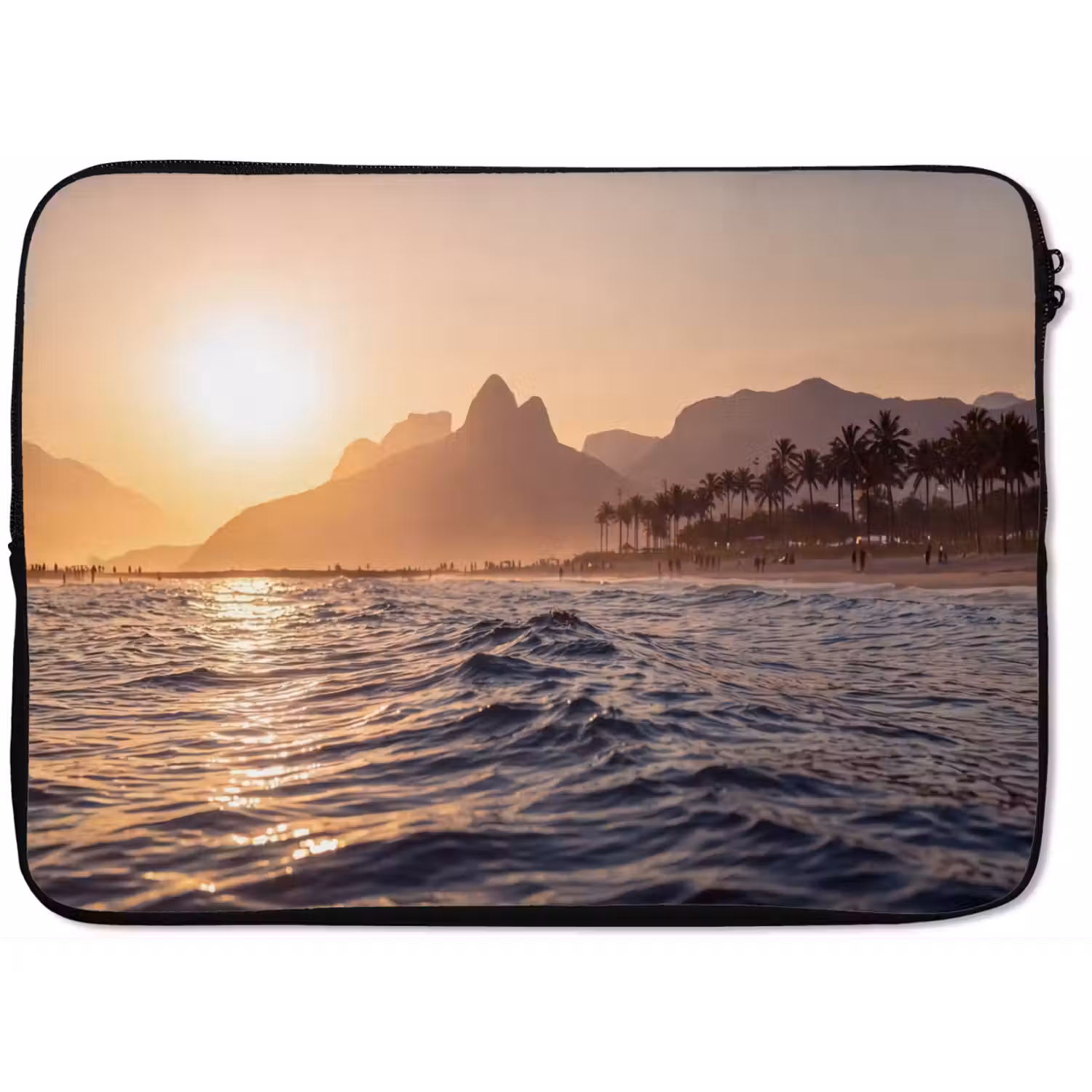 Zee - Golven - Zonsondergang - Kust - Goud laptophoes neopreen klein -zkaufland3dotto